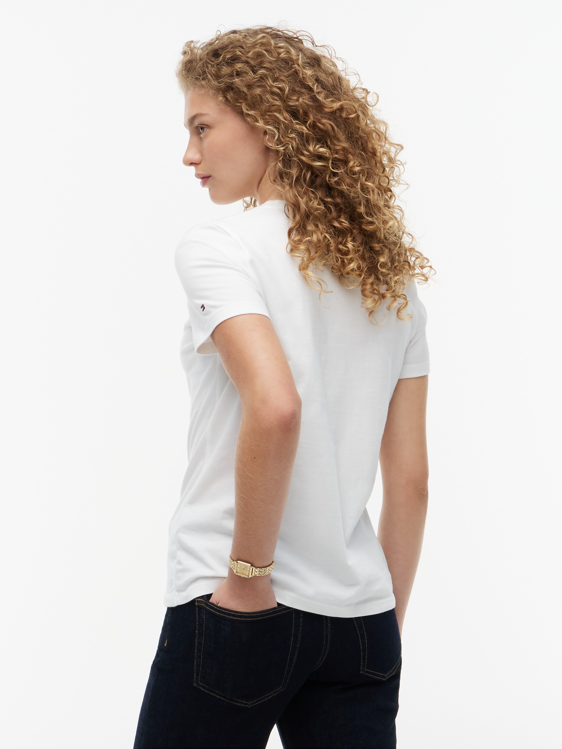 Tommy Hilfiger 1100000002199 »NOS SCRIPT REGULAR C-NK SHORT SLEEVE« mit Rundhals und kontrastfarbener Stickerei, Regular Fit