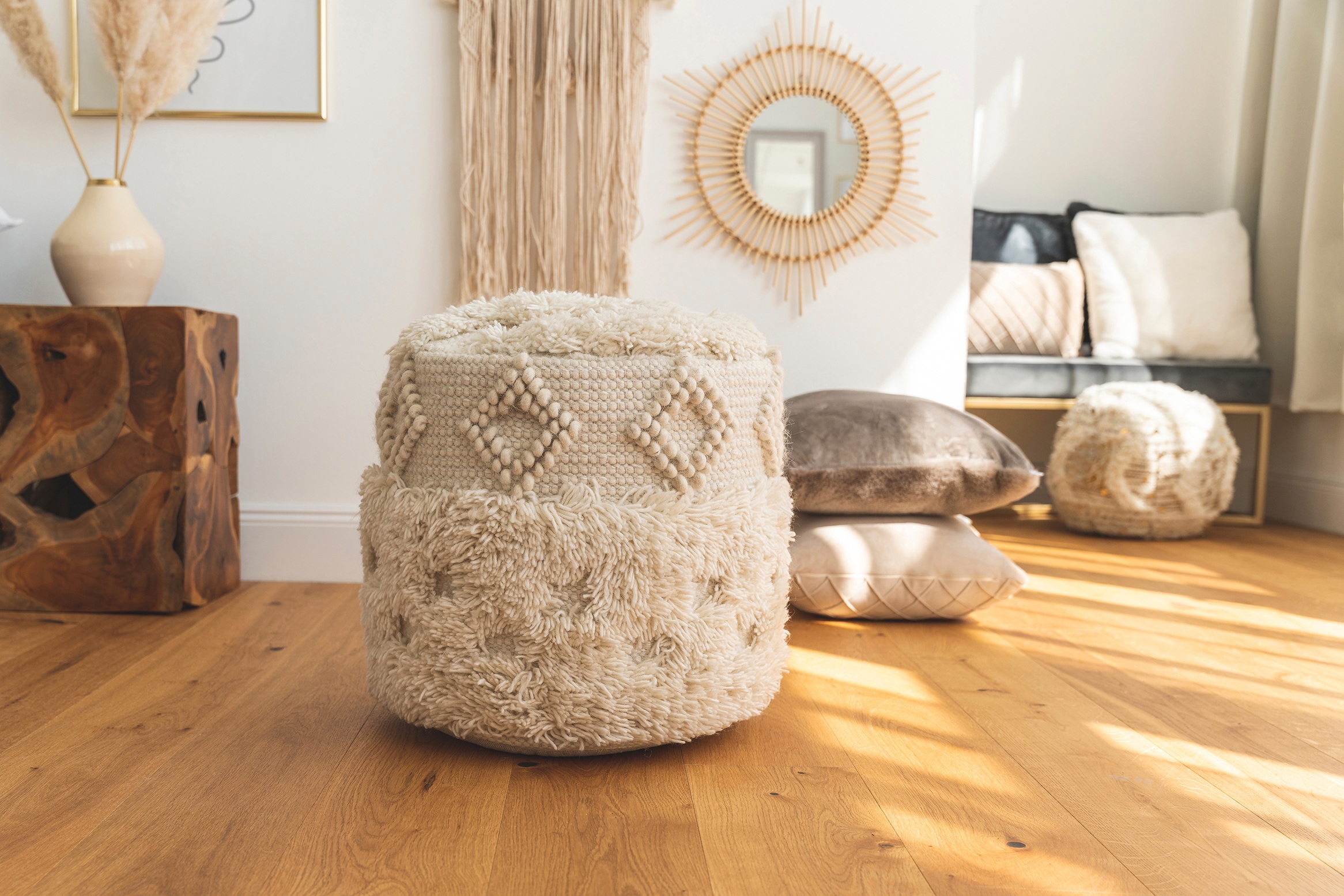 Kayoom Pouf »Bohist 125 35cm x 35cm,   Strukturen mit Fransen und Quasten« 1 Stk. tlg. handgefertigt, Unikat, sehr gut kombinierbar, vielfältig im Einsatz