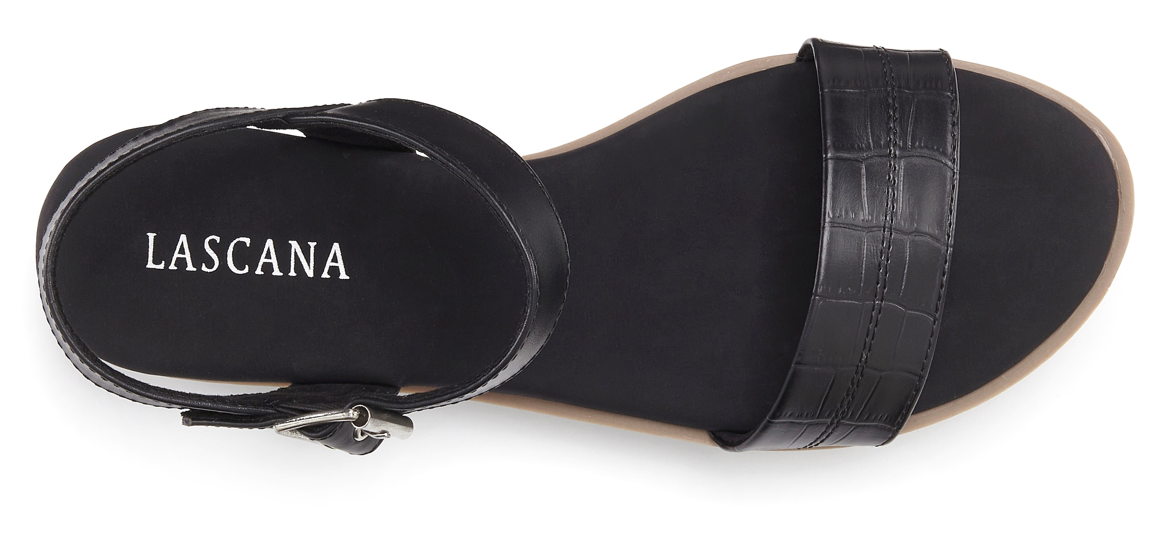 LASCANA Sandale »offener Schuh, Sandalette, Keilsandalette«  mit Kroko-Prägung und kleinem Keilabsatz