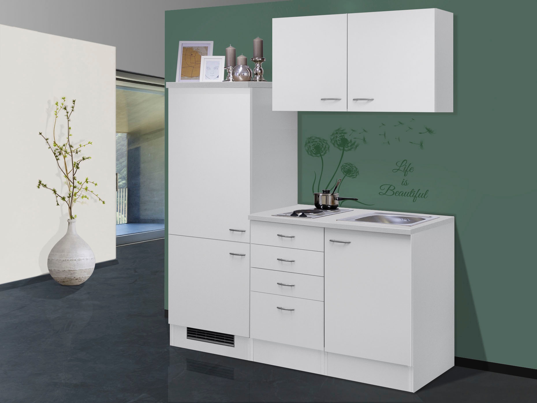 Flex-Well Küchenzeile »Wito«, Gesamtbreite 160 cm, mit Einbau-Kühlschrank, Kochfeld und Spüle etc.