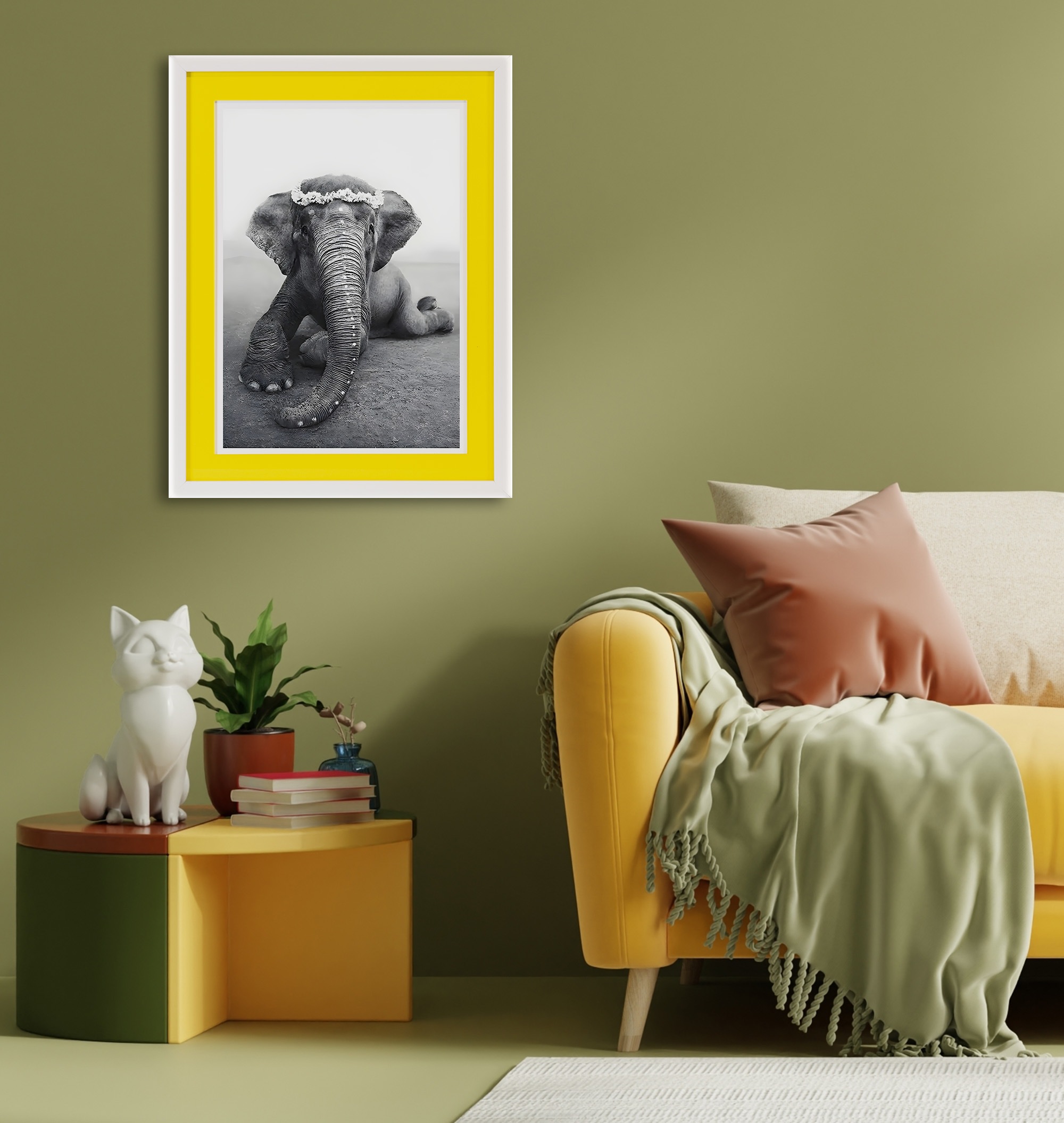 queence Bild mit Rahmen »Elefant«, Elefant-Elefanten-Elefanten Bilder-Schwarz-Weiß, (1 St.), Poster mit buntem Acrylglas Passepartout