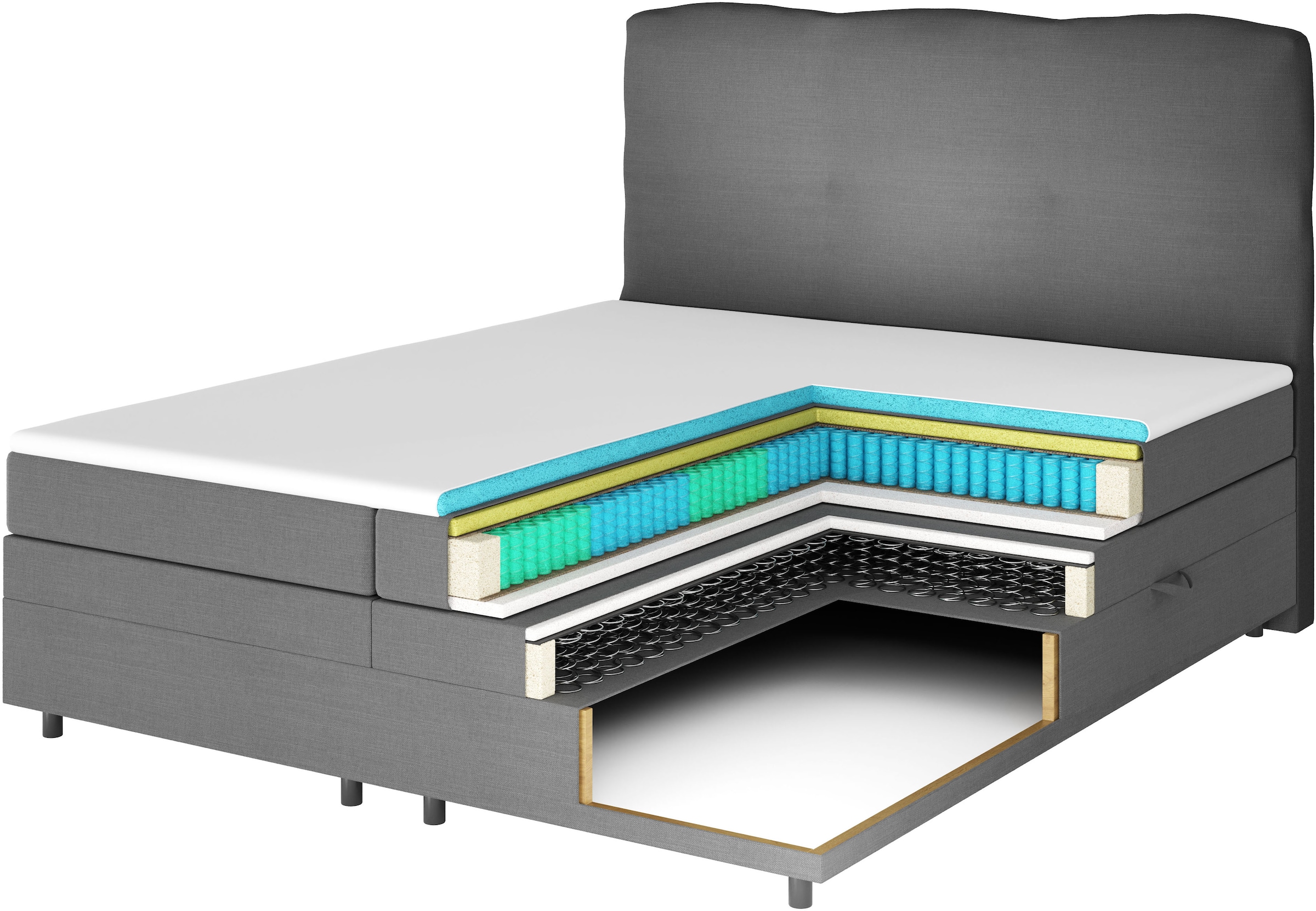 FORTE Boxspringbett »Harmonie inkl. Bettkasten und Topper, Kopf- und Fußteil in Kissenoptik« in den Breiten 140cm, 160cm und 180cm erhältlich