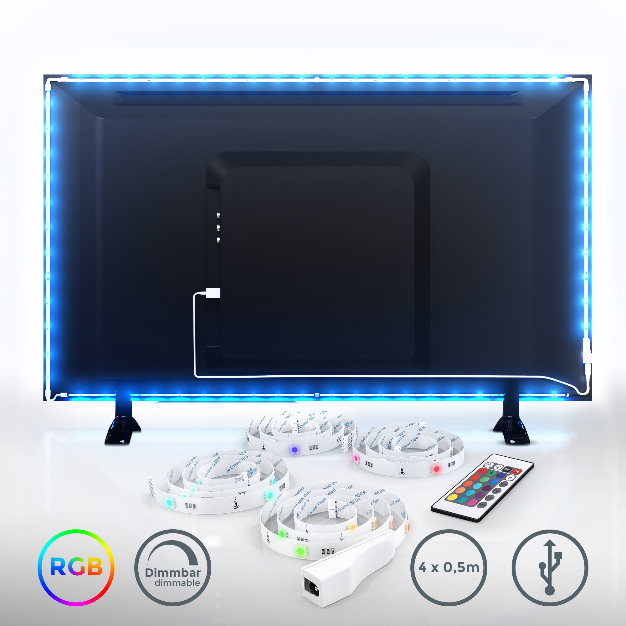 B.K.Licht RGB LED Backlight selbstklebend TV Hintergrundbeleuchtung bei USB OTTO LED-Streifen, 2m
