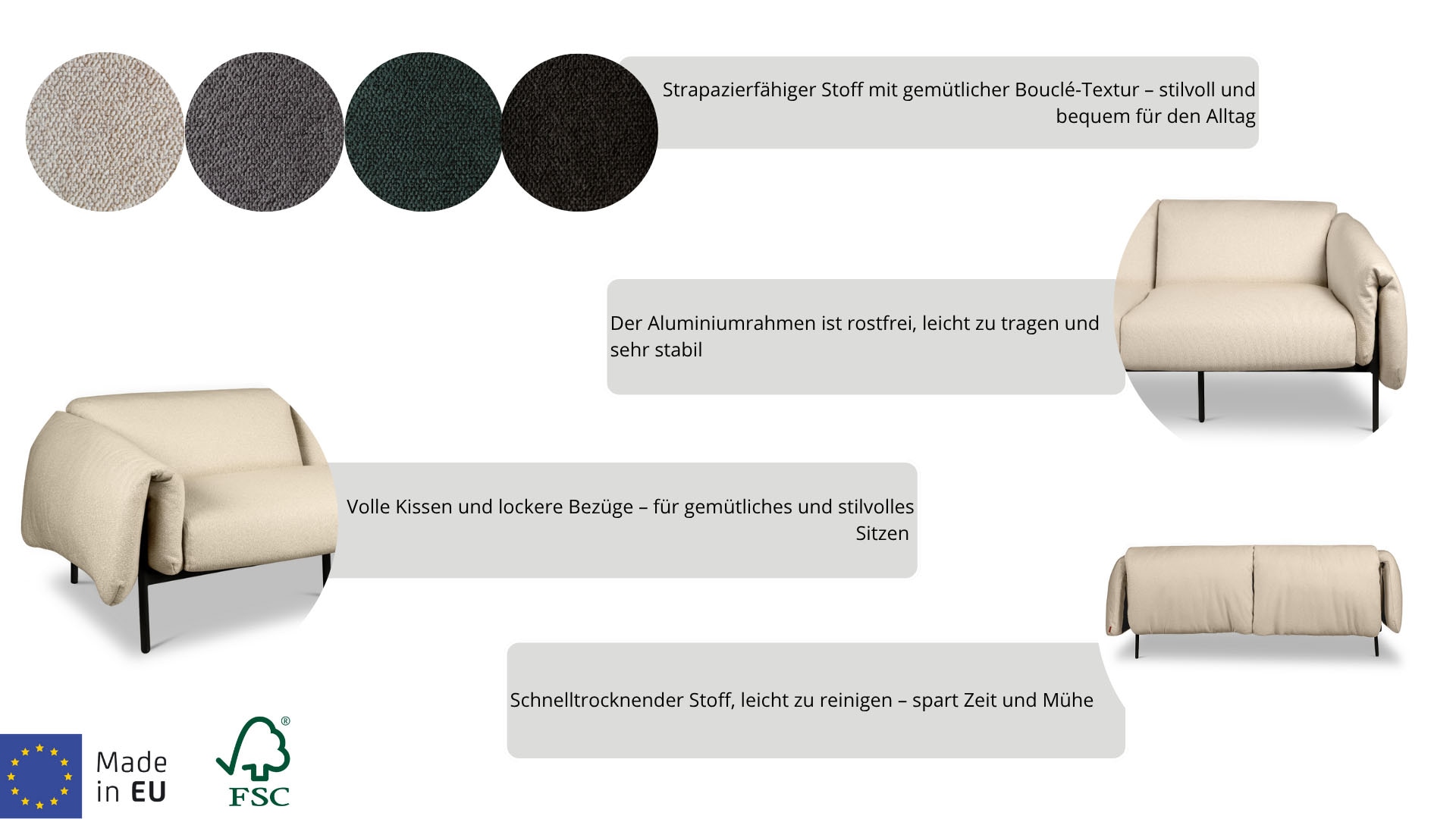 Home affaire 3-Sitzer »Lumi« Outdoor Gartensofa, wetterfeste Materialien, Breite 228 cm