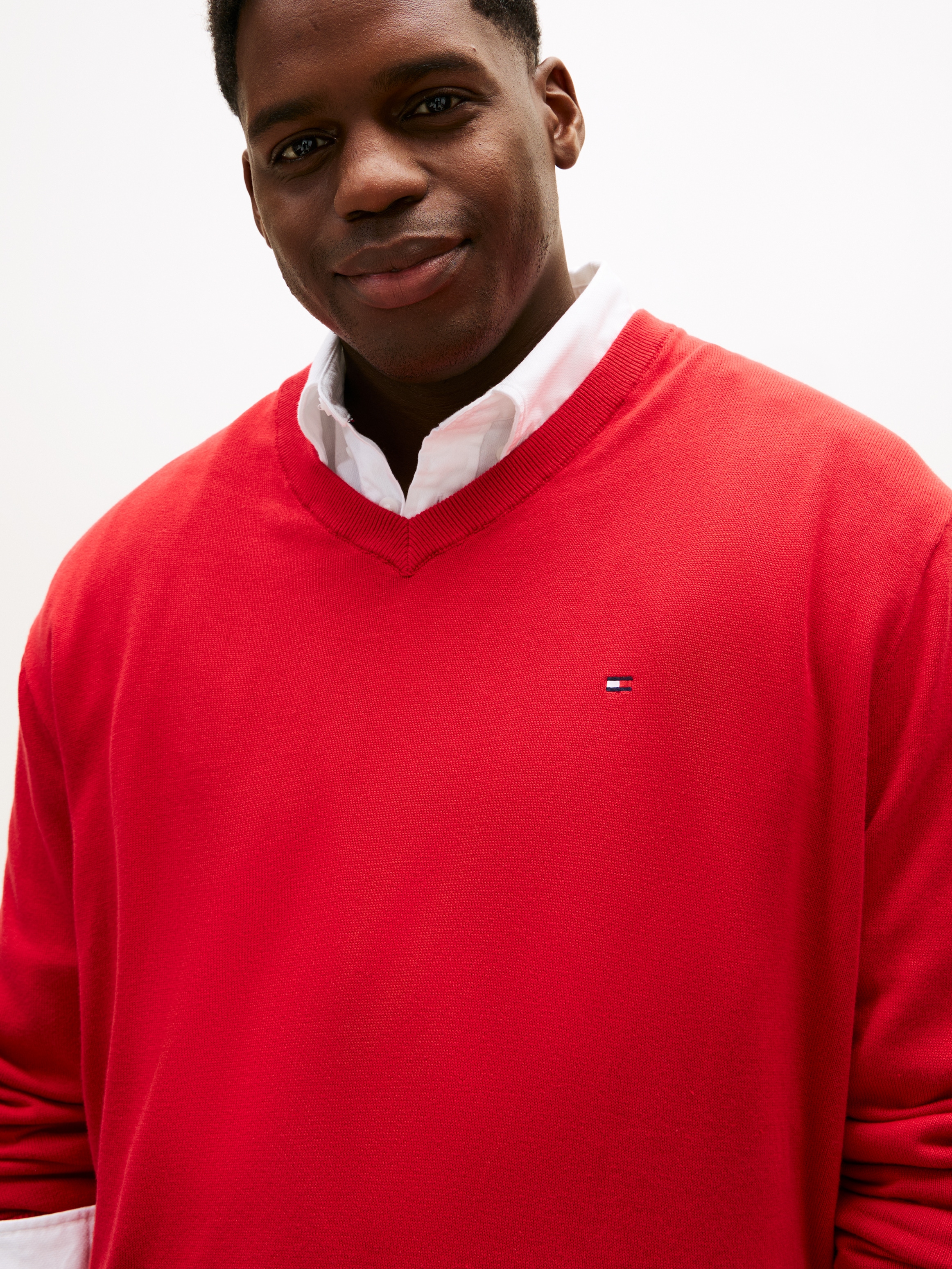 Tommy Hilfiger Big & Tall V-Ausschnitt-Pullover »BT-ESSENTIAL COTTON« Rippbündchen am Ärmel, Saum und Ausschnitt,  Große Größen, normale Passform