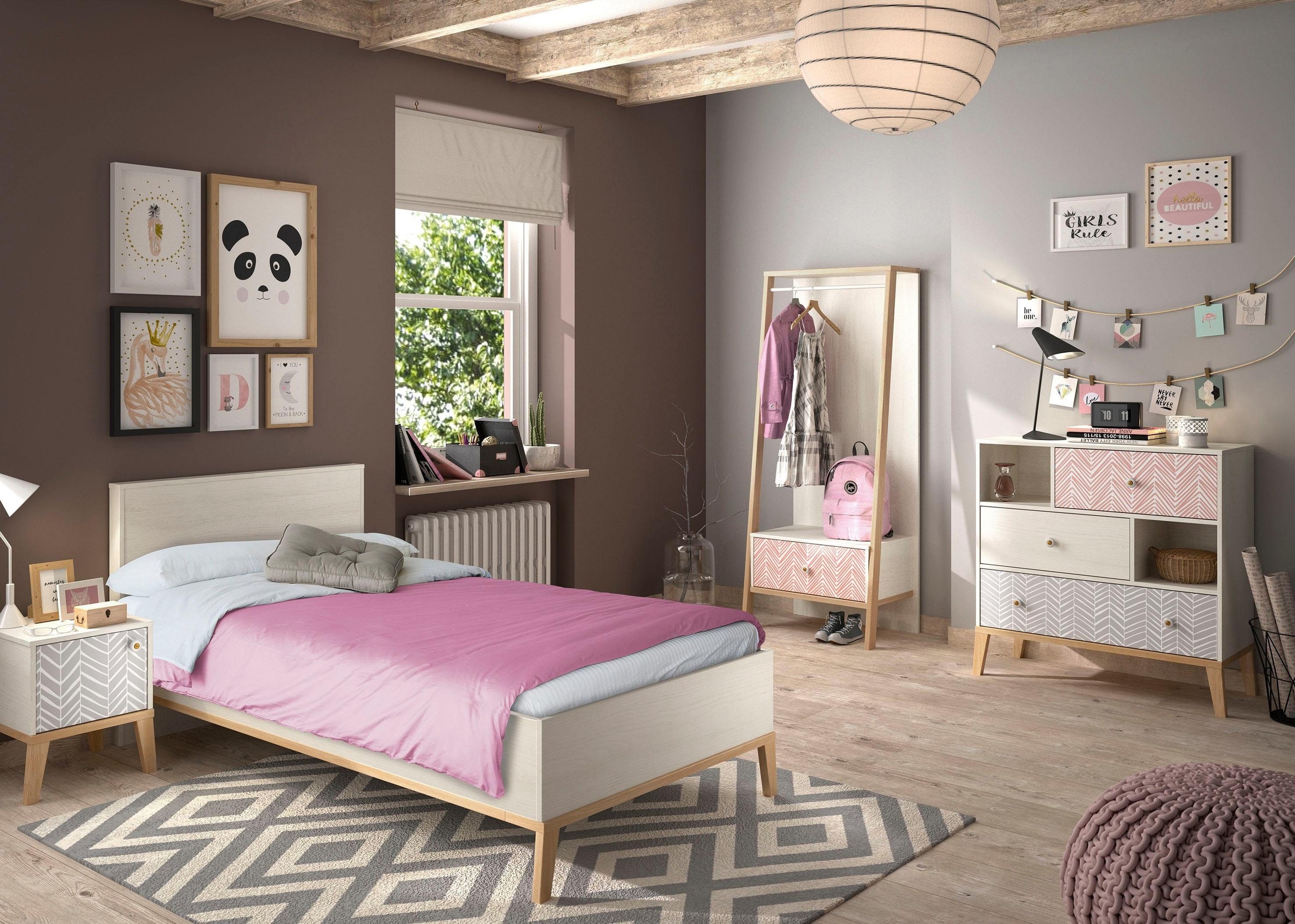 Jugendzimmer-Set »Alika«, (Set, 4 St., Kleiderständer, Bett, Nachttisch, Kommode)