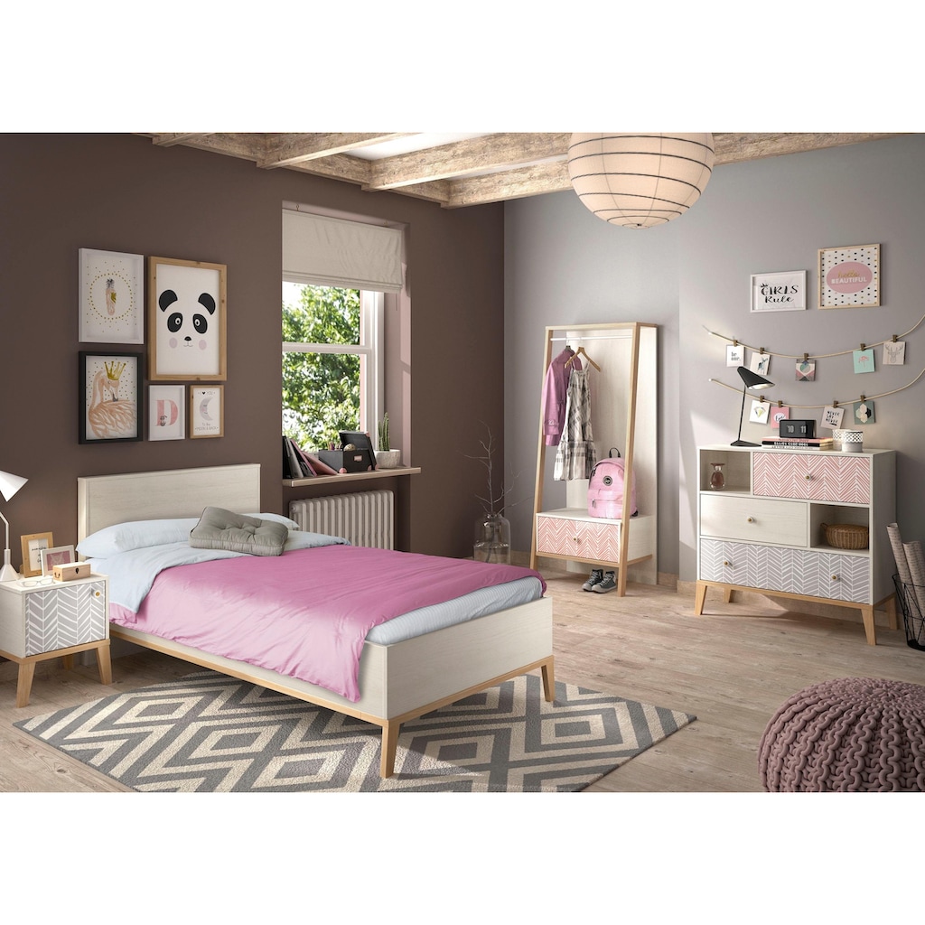 Gami Jugendzimmer-Set »Alika«, (Set, 4 St., Kleiderständer, Bett, Nachttisch, Kommode)