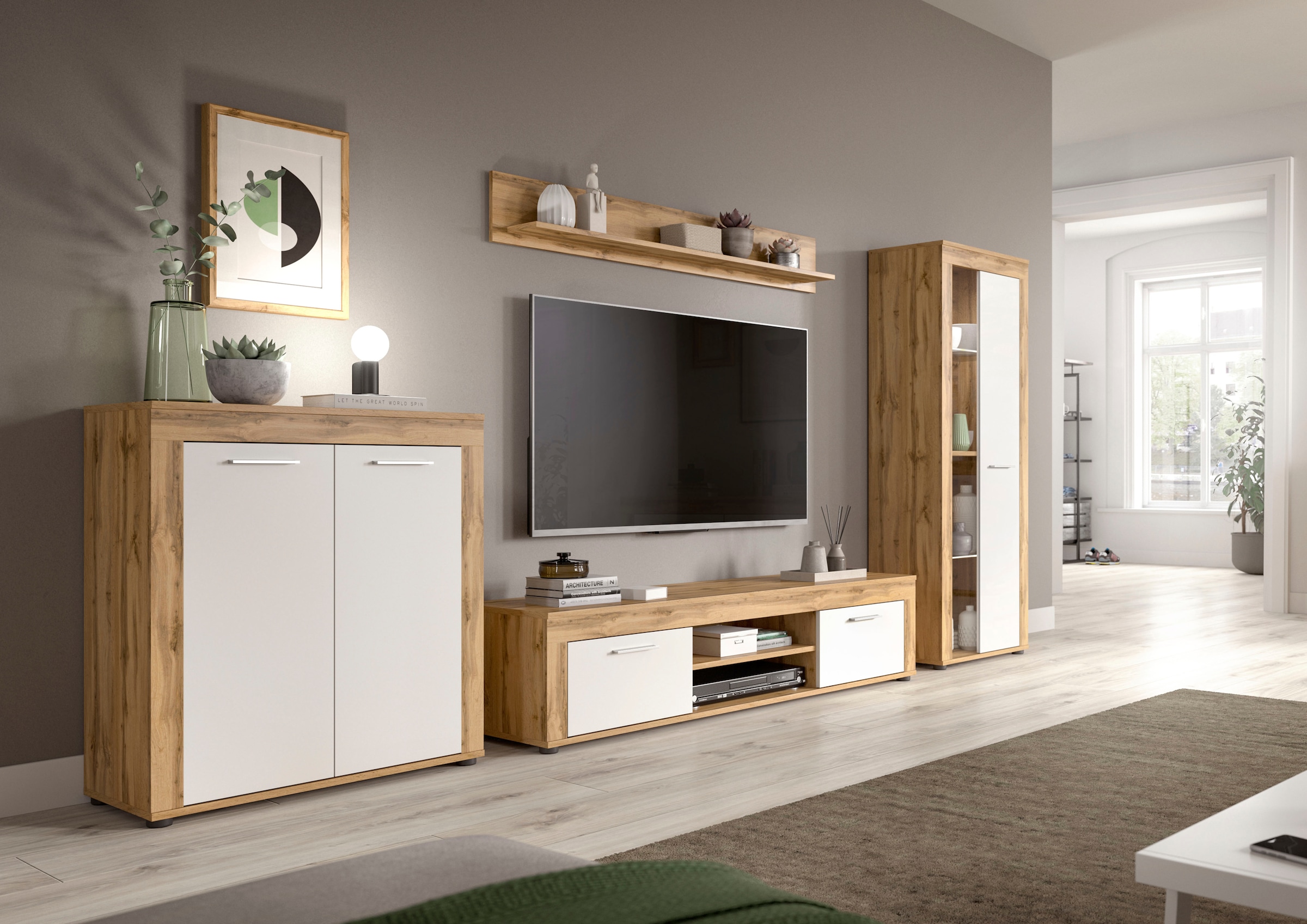 INOSIGN Highboard »Aosta, Höhe 88 cm, in verschiedenen Farbausführungen«, mit 2 Türen und 3 Fächern, Wohnzimmer, Kommode, Schrank