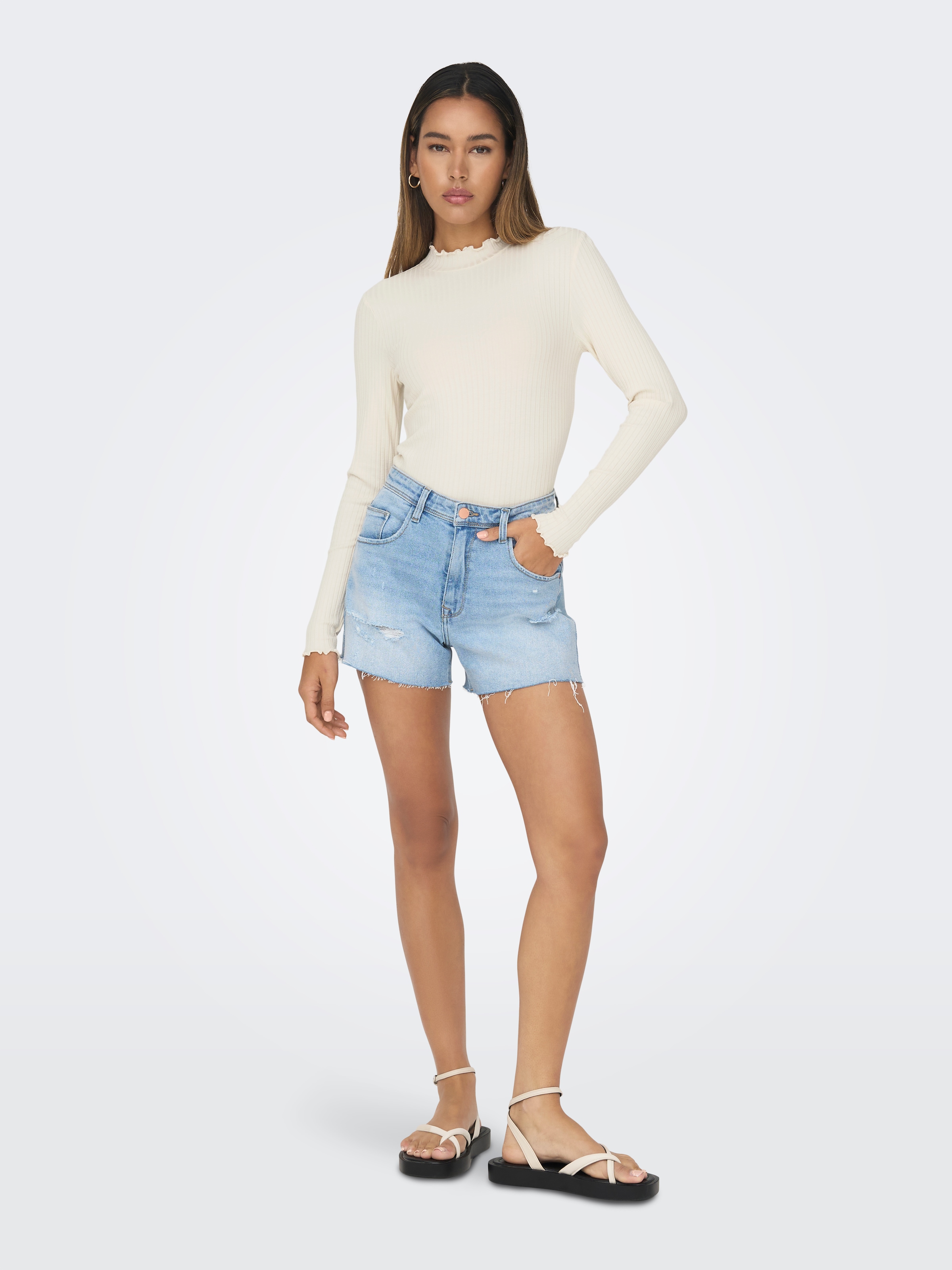 JDY Langarmbluse »JDYFRANSISKA L/S HIGHNECK TOP JRS NOOS«, mit gewellten Säumen