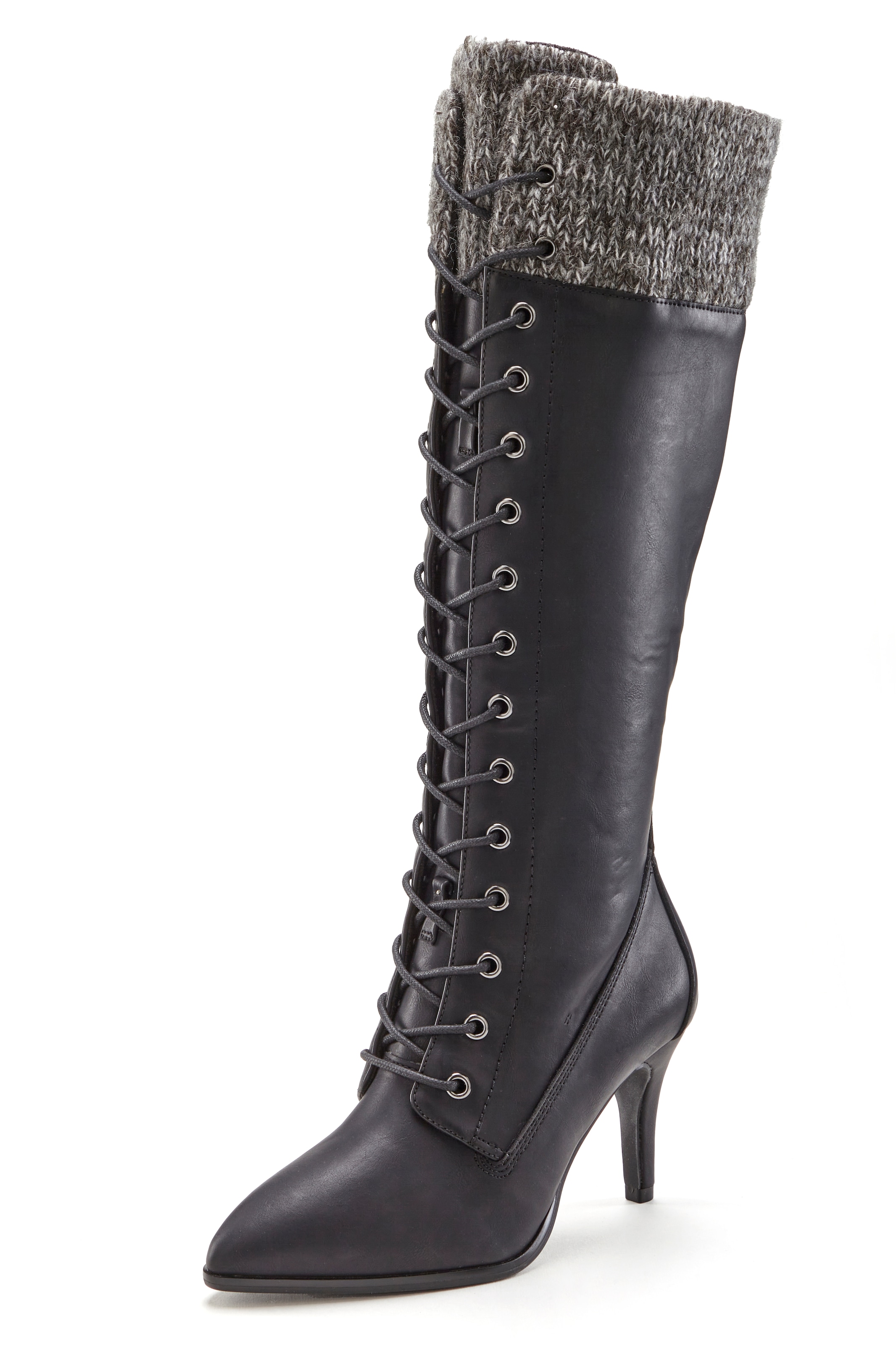 LASCANA Stiefel »Stiefelette, Langer Stiefel«, mit spitz zulaufender Form und Strickeinsatz