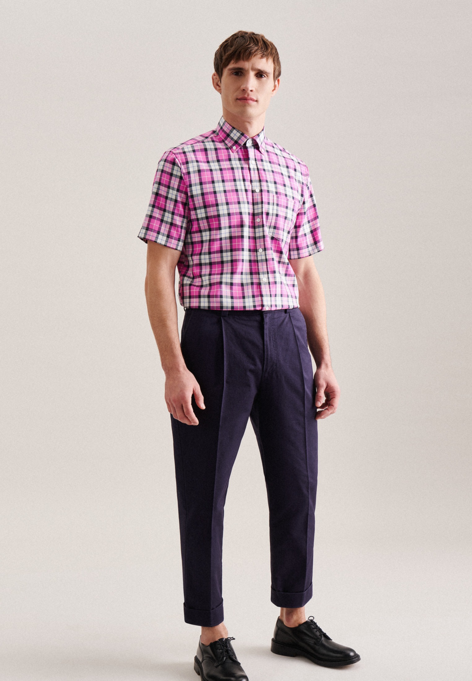 seidensticker Businesshemd »Regular«, Regular Kurzarm Button-Down-Kragen Karo