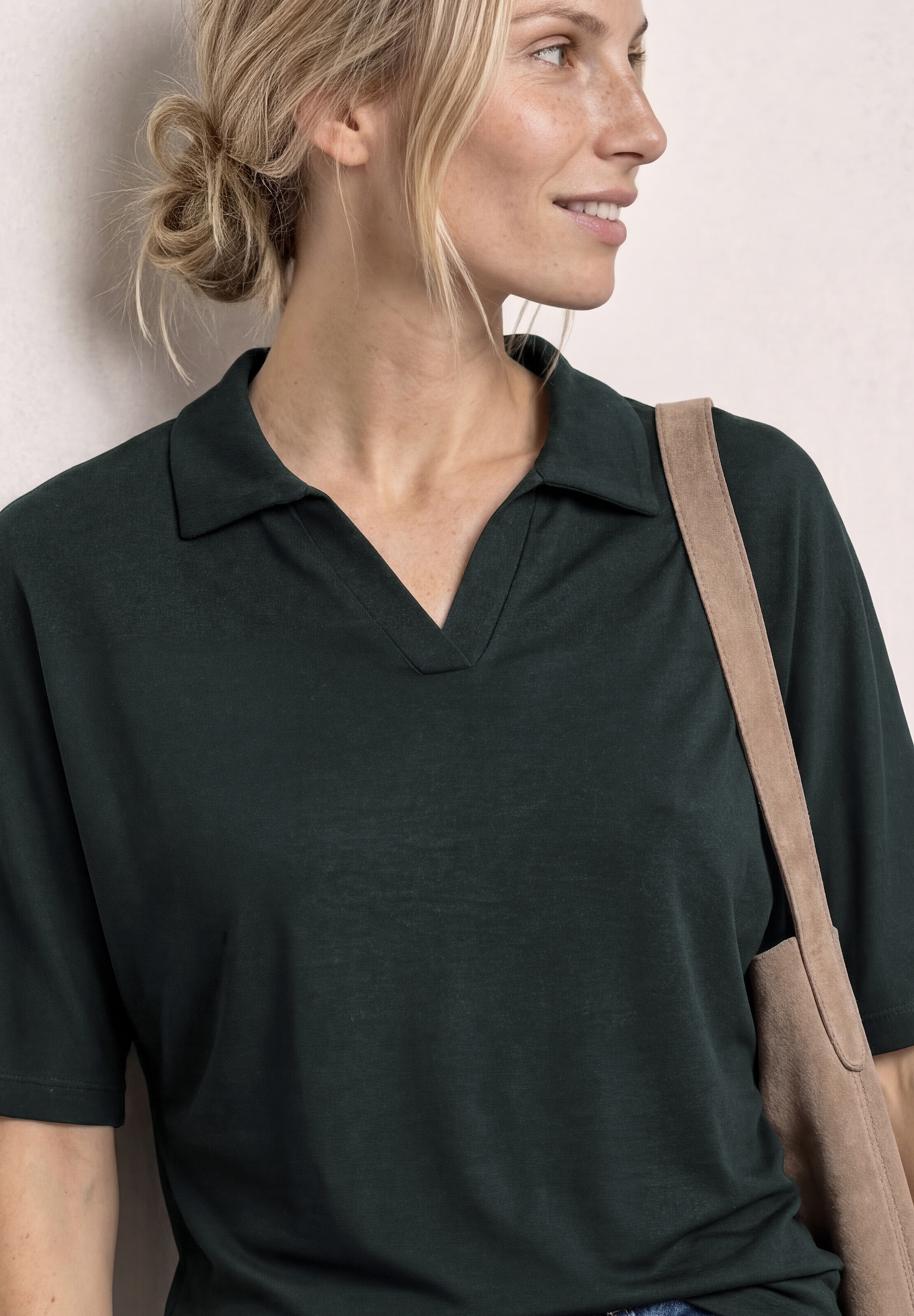 STREET ONE Poloshirt Sommershirt mit breitem elastischem Bund