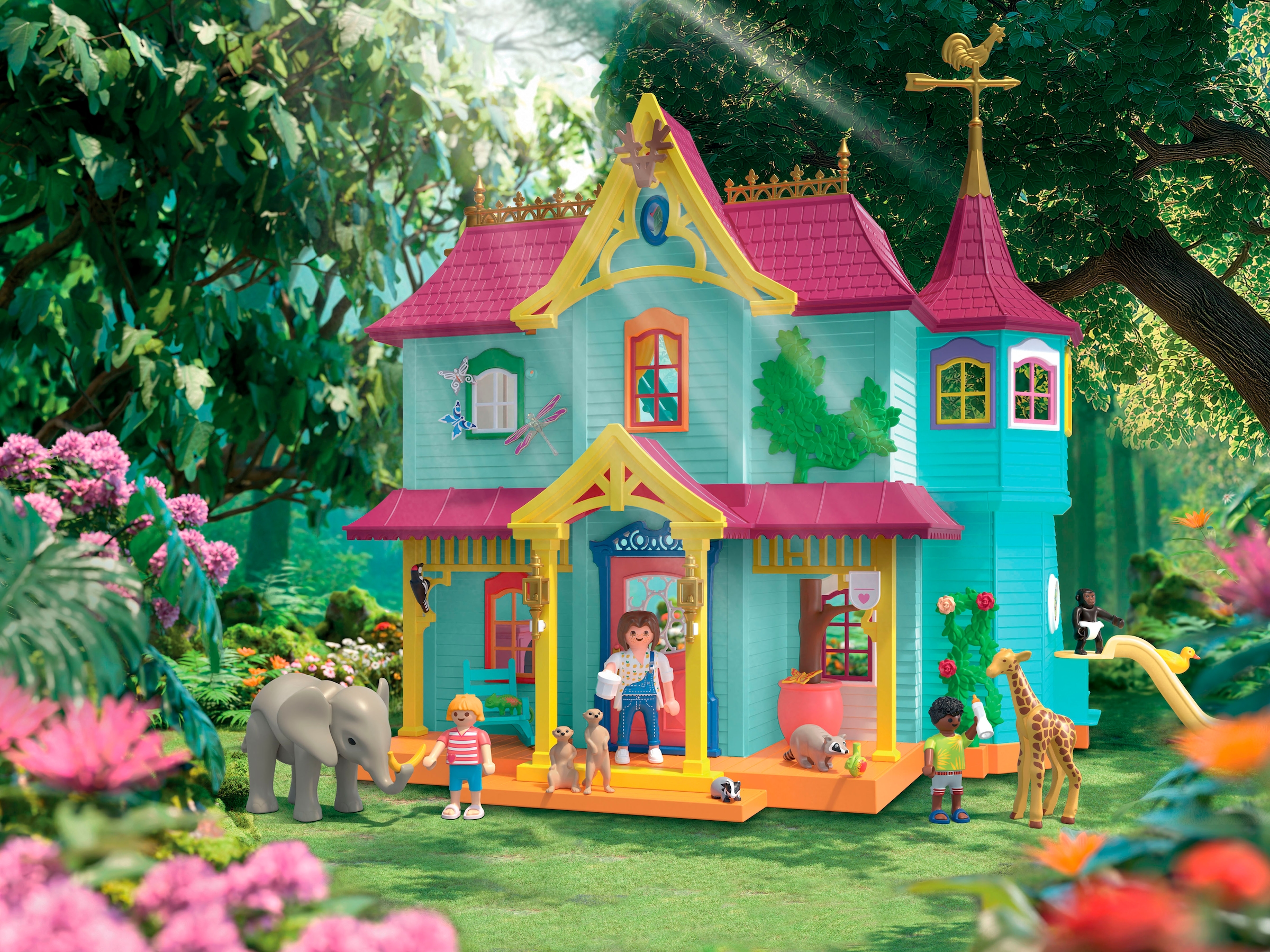 Playmobil® Konstruktions-Spielset »Kunterbunte Tiervilla (71852), Animals & Friends«, (162 St.), Made in Germany