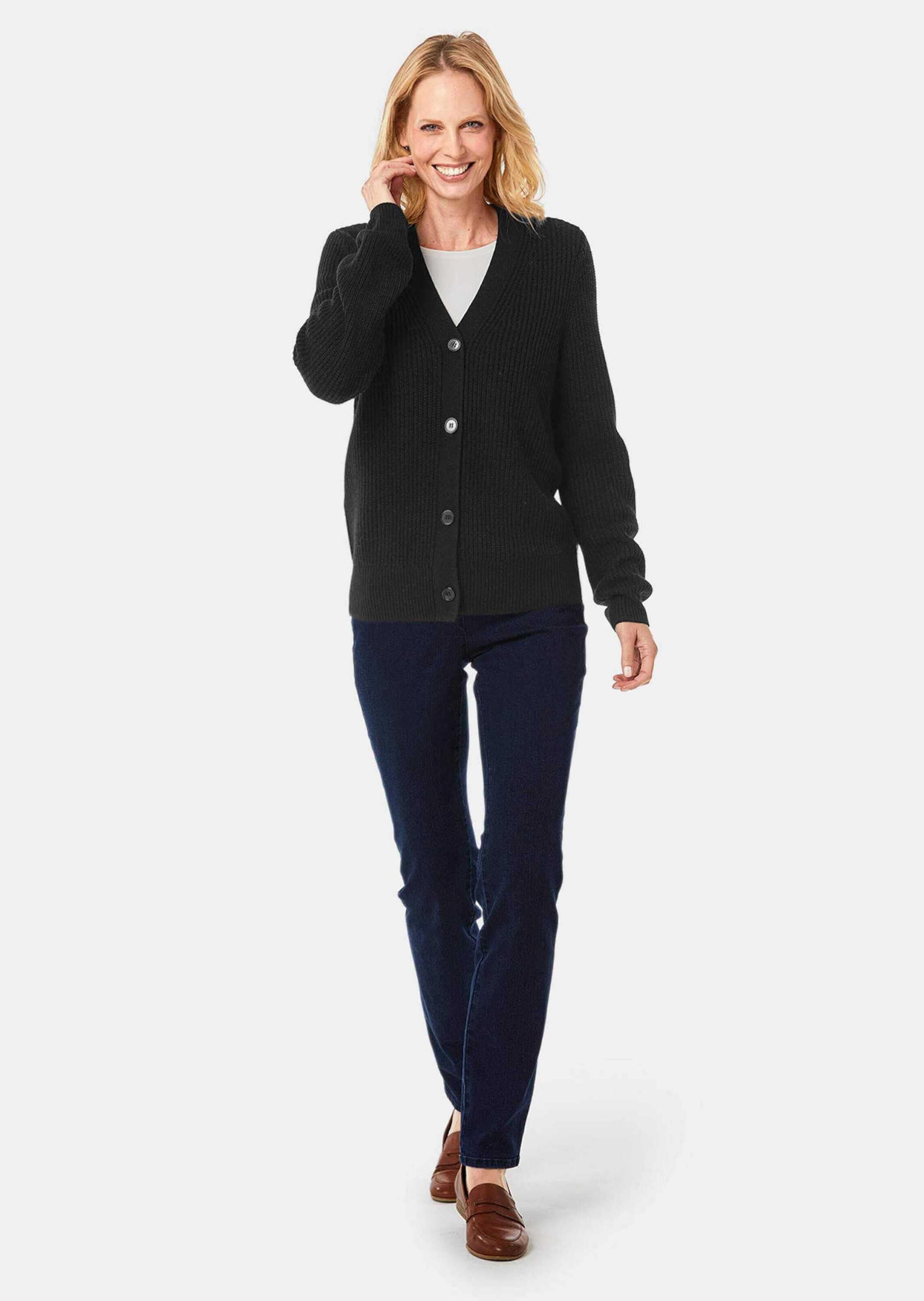 GOLDNER Strickjacke »Elegante Strickjacke mit V-Ausschnitt« Hochwertige Strickminderungen