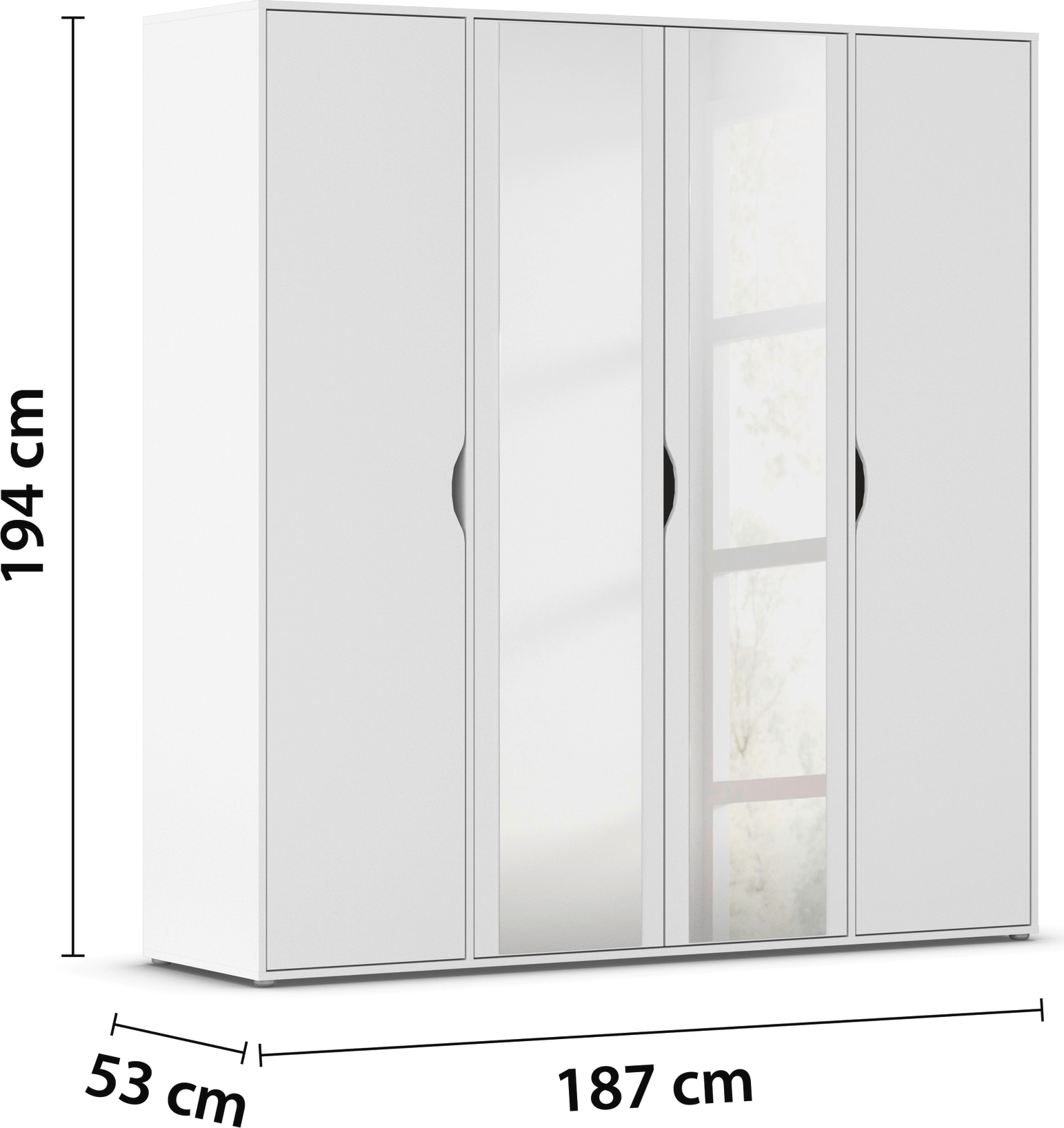 rauch Drehtürenschrank »Kleiderschrank Schrank Garderobe Wäscheschrank NARAI mit Spiegel«, (in 3 verschiedenen Ausstattungen BASIC/CLASSIC/PREMIUM), Griffausfräsungen für eine grifflose Optik TOPSELLER MADE IN GERMANY