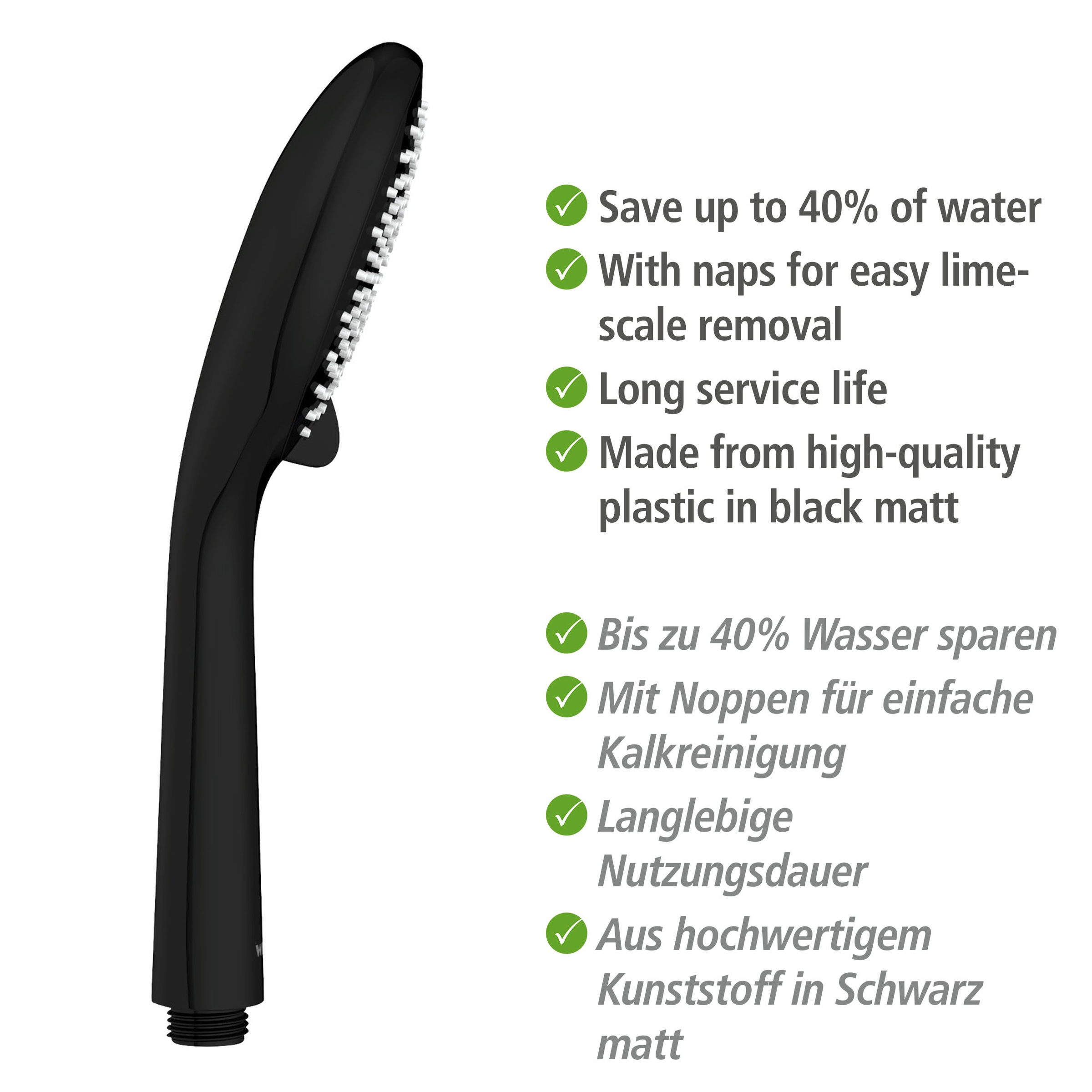 WENKO Stangenbrause-Set »Watersaving«, Schwarz, Länge Stange: 70 cm
