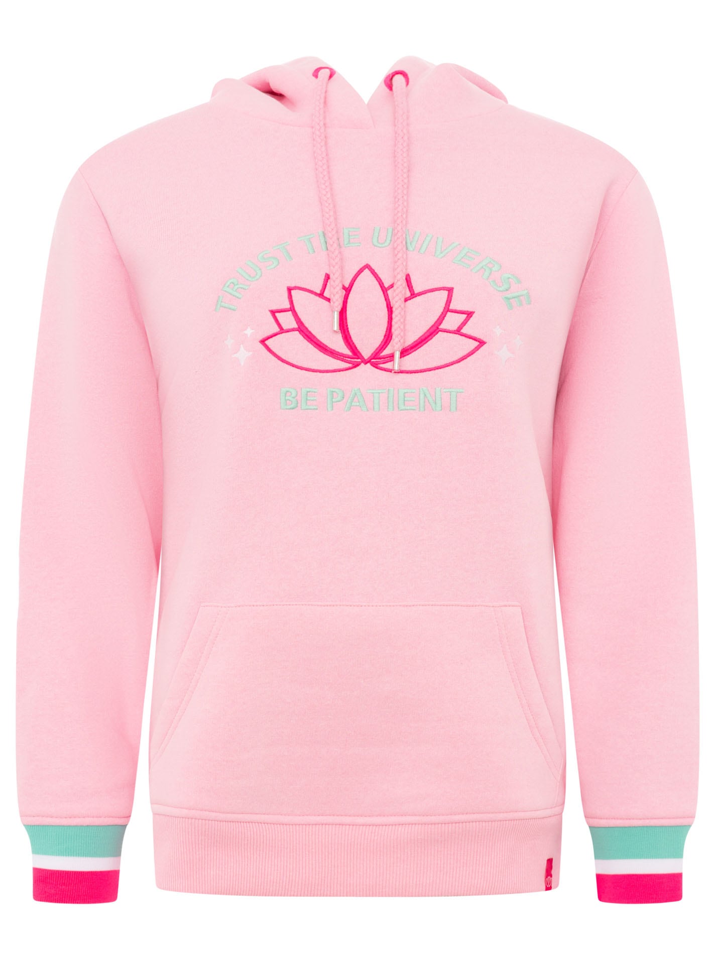 Zwillingsherz Hoodie »"Be Patient"«, Schriftzug und Blüte, gestreifte Ärmelbündchen, Kapuze
