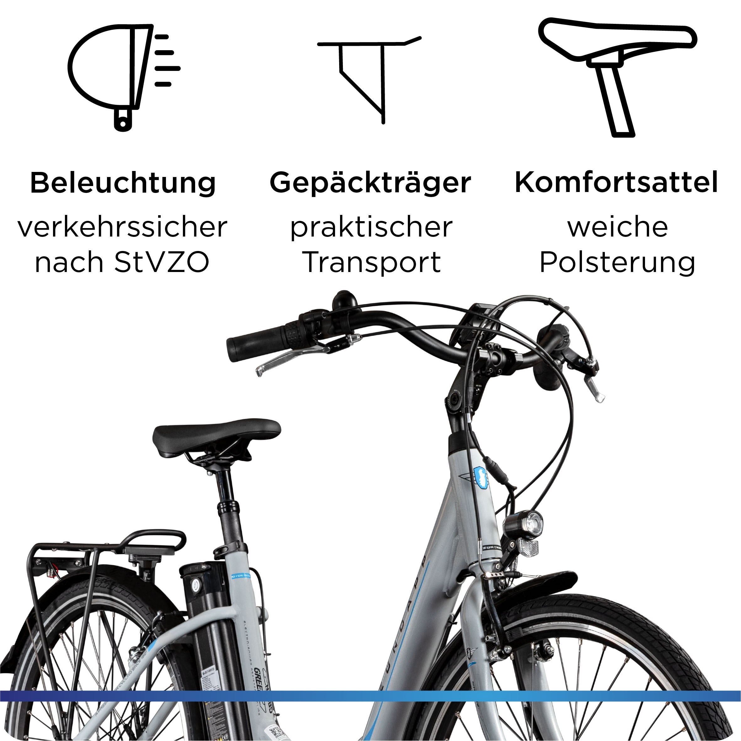 Zündapp »Green 2.7« 3 Gang Nabenschaltung Frontmotor 250 W Pedelec, Elektrofahrrad für Damen u. Herren