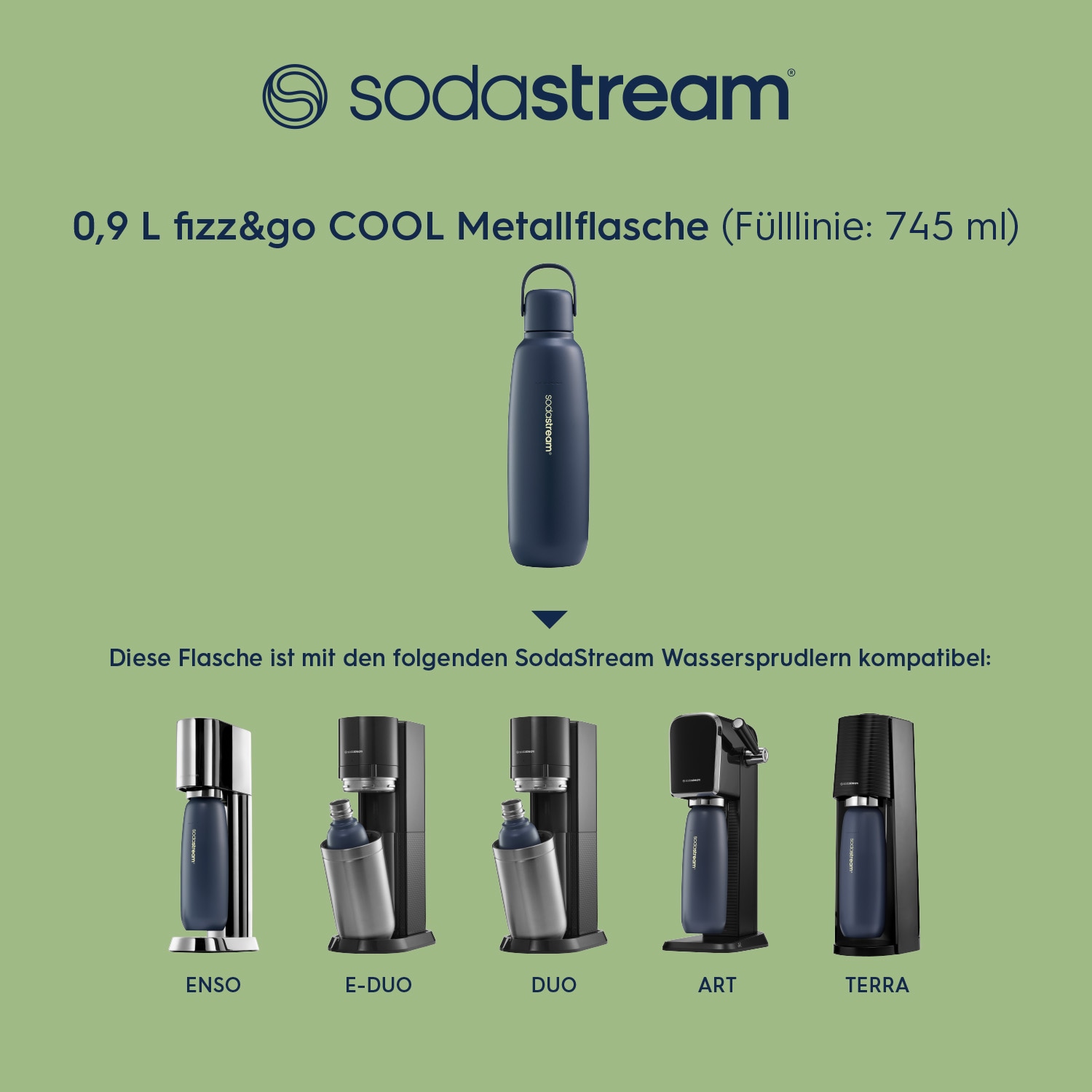 SodaStream Thermoflasche »Metallflasche Fizz&go COOL DWS, 0,9 l, Trinkflasche« kompatibel mit SodaStream DUO, E-DUO, TERRA, ART & ENSO Wassersprudler