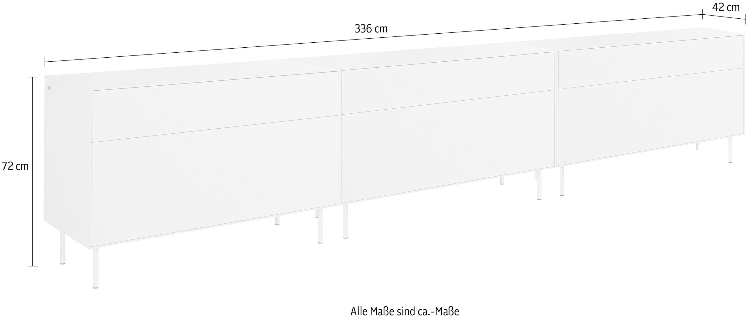 LeGer Home by Lena Gercke Lowboard »Essentials«, (3 St.), Breite: 336cm, MDF lackiert, Push-to-open-Funktion