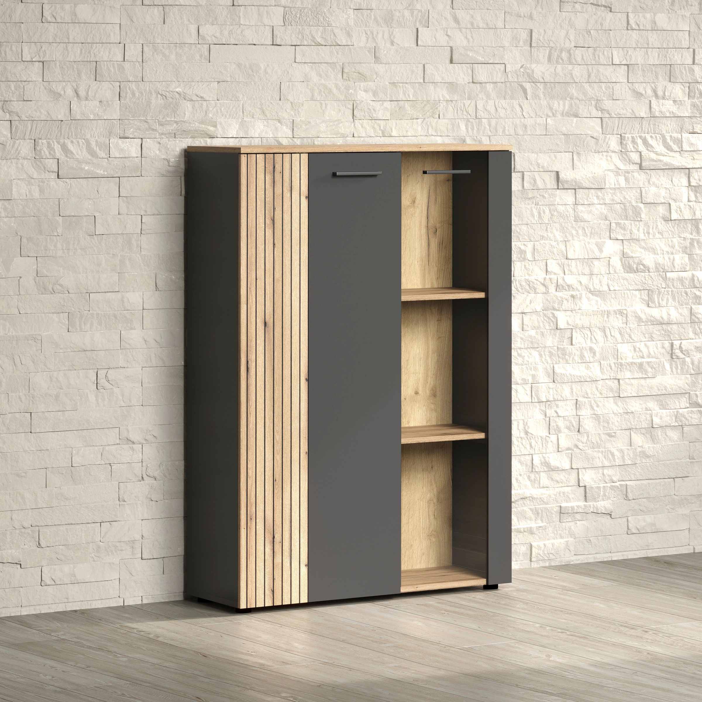 Home affaire Highboard »Estepona« 1 Stk. tlg. Vitrine, Tür mit Rillen-Optik, Breite 91 cm