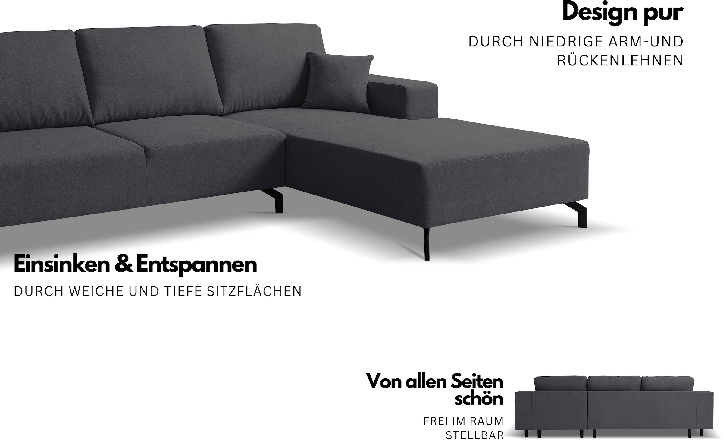 WERK2 Ecksofa »Fortuna modern und elegant, bequem, Breite 294cm, bodenfrei, L-Form« Moderne, elegante Polsterecke, Komfortpolsterung und losen Kissen.