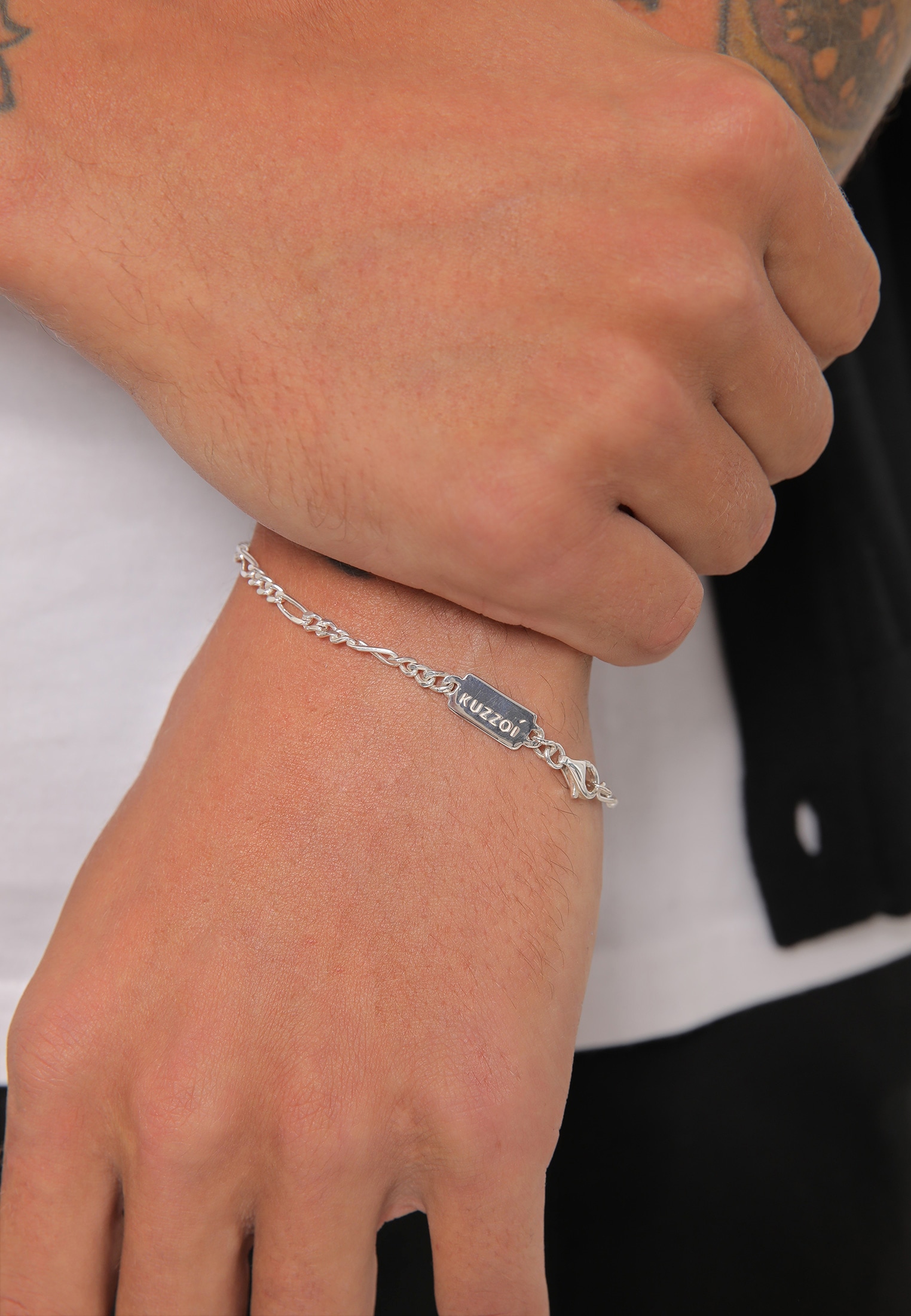 Kuzzoi Armkette »Armband Herren Figaro Massiv 925 Silber«