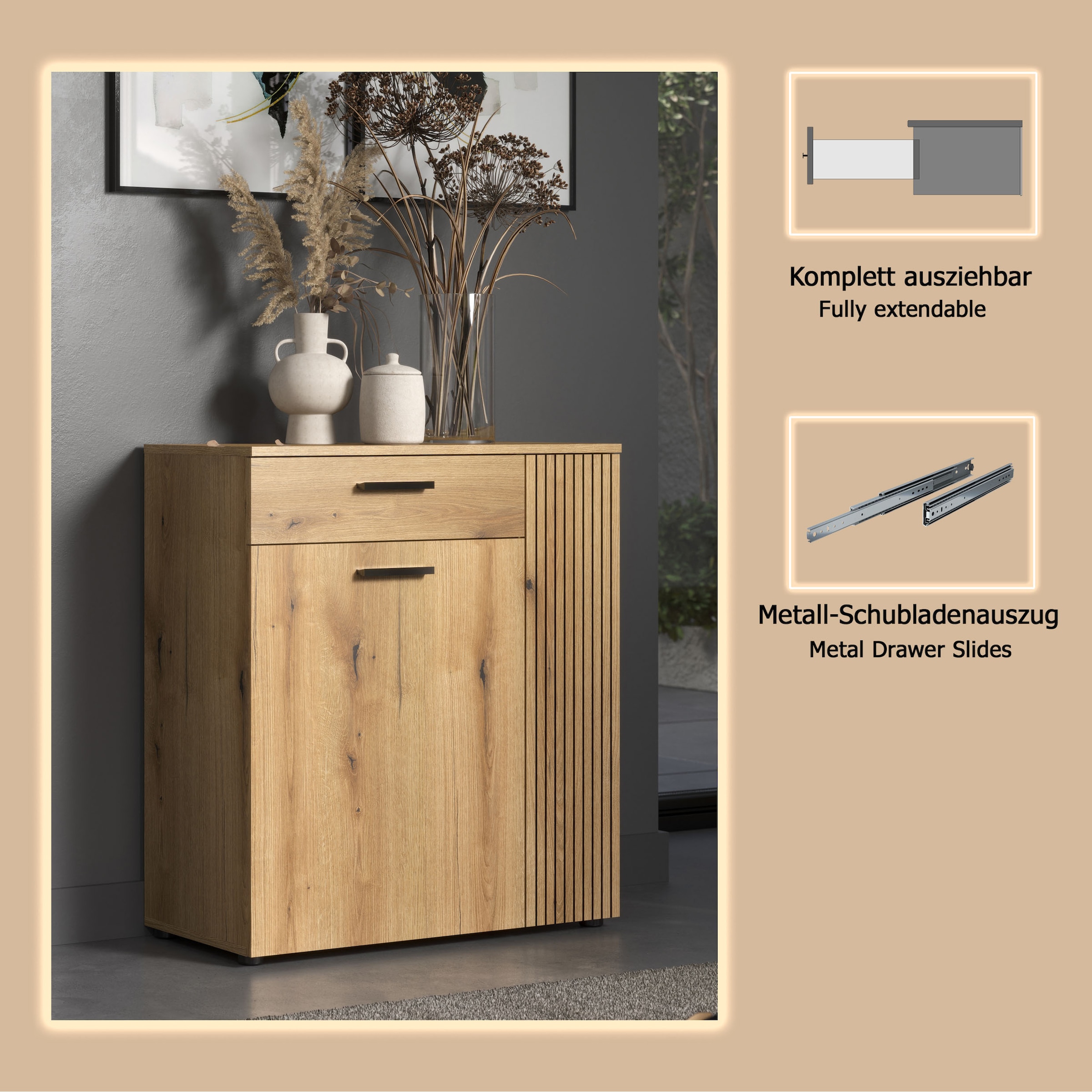 Home affaire Kommode »Amrum« 1 Stk. tlg. Schuhschrank 2 Türen & 1 Vollauszug Schublade - (B/T/H) 80/36/89 cm