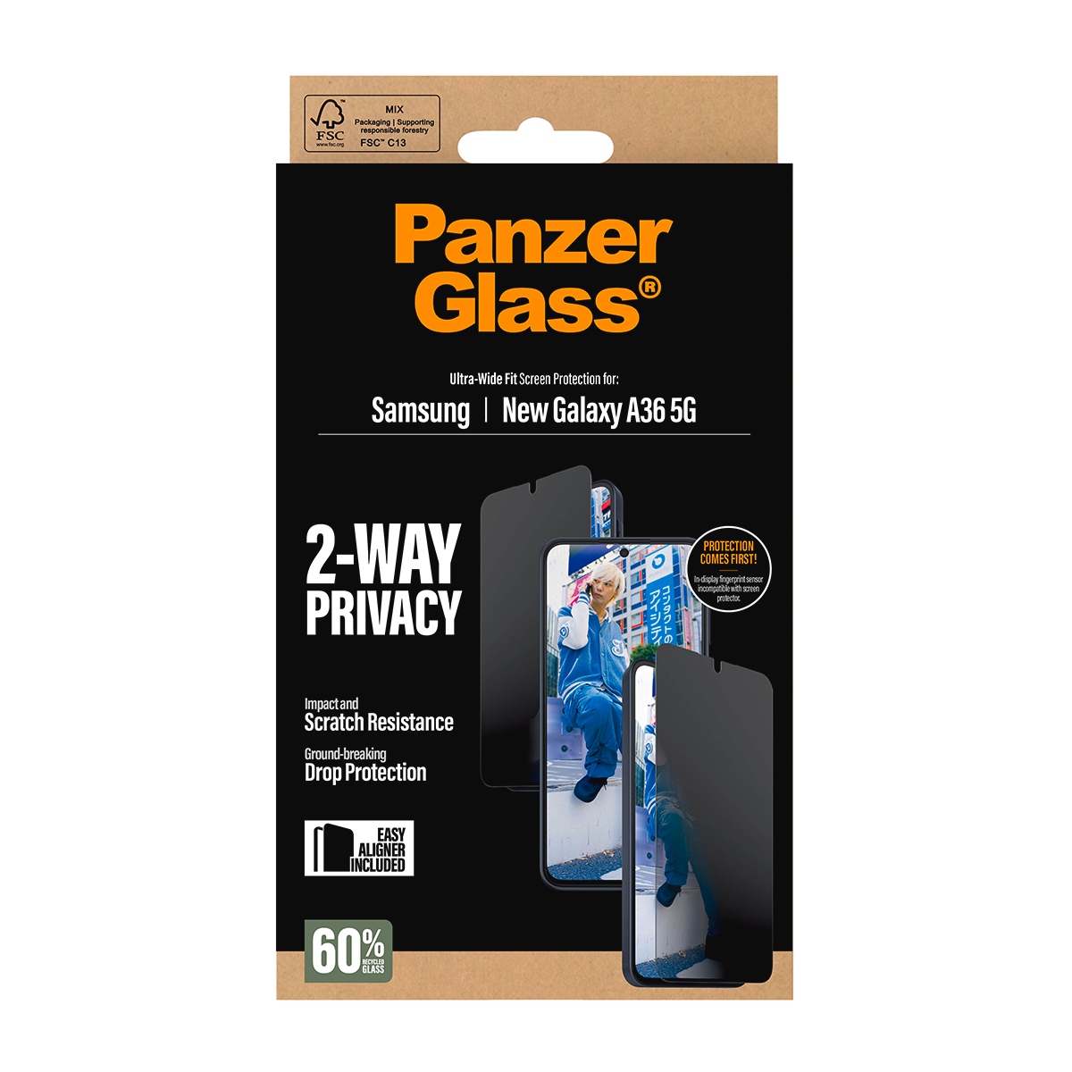 CARE by PanzerGlass Displayschutzglas »Ultra-Wide Fit 2-Way Privacy Screen Protector« für Samsung Galaxy A37 Displayschutzfolie, Schutzfolie, Bildschirmschutz, kratz- & stoßfest