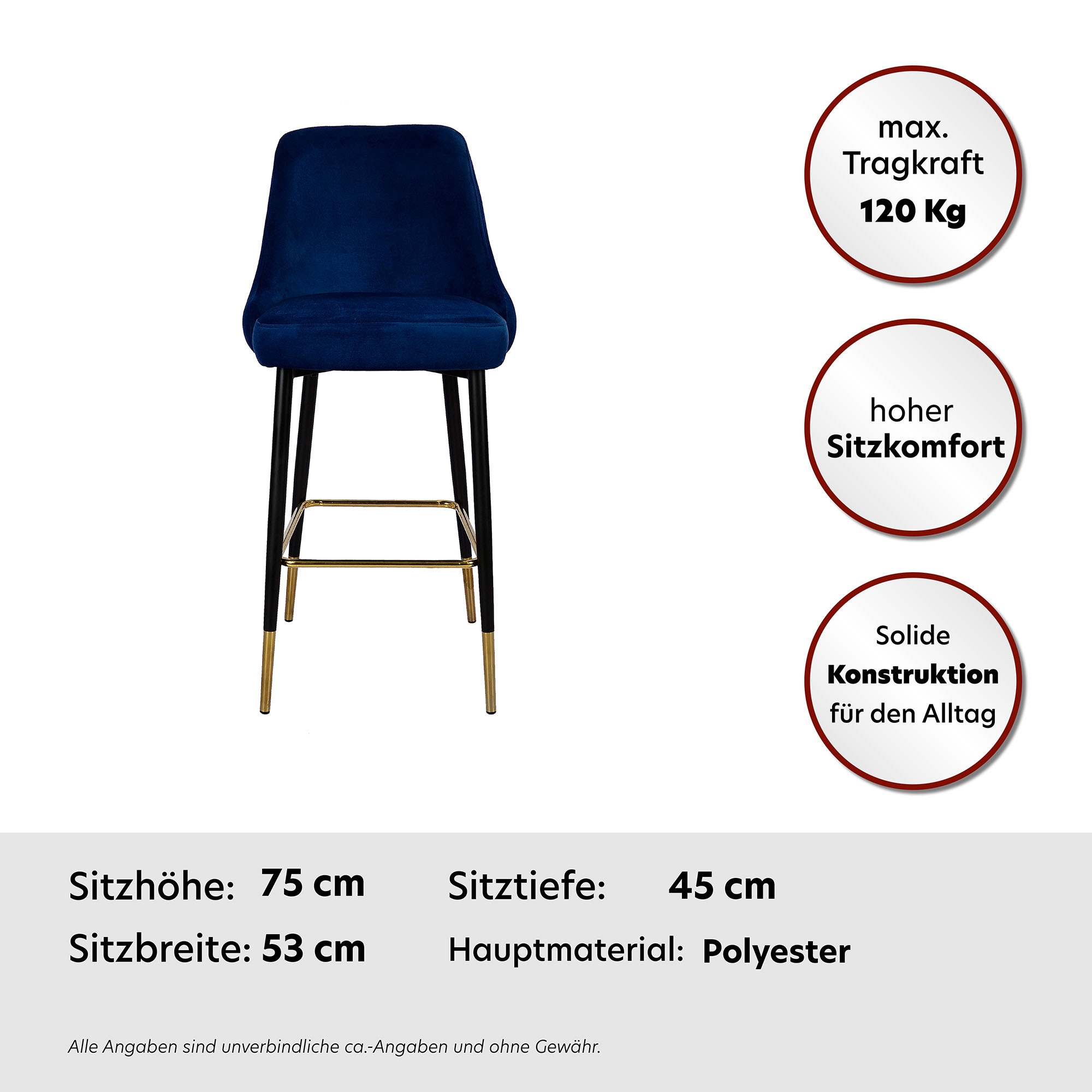 Kayoom Hochstuhl »Barstuhl Moonlight 125, gesteppte Rückenlehne, Stuhlbeine aus Eisen«, 1 St., mit Fußstütze, gesteppte Rückenlehne, 2-farbig elegantes Gestell