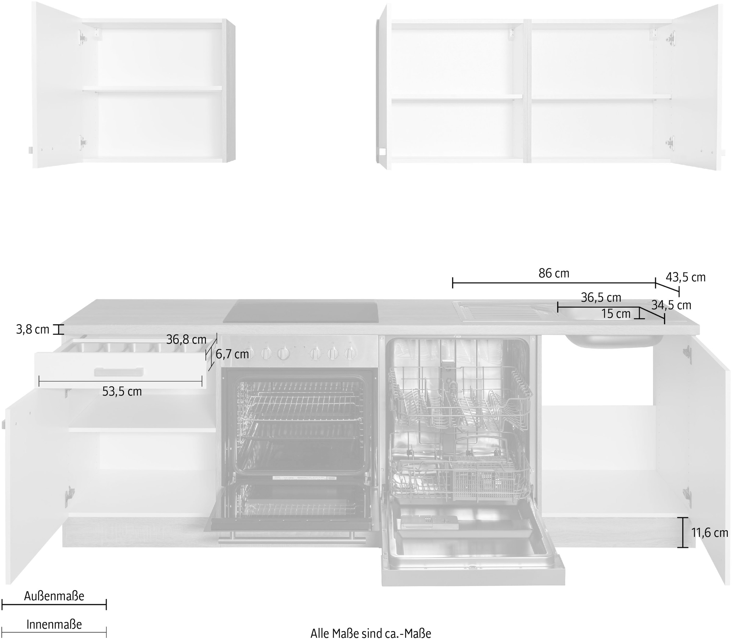 OPTIFIT Küchenzeile »Leer Breite 240 cm«, mit Hanseatic E-Geräten, inkl. Geschirrspüler