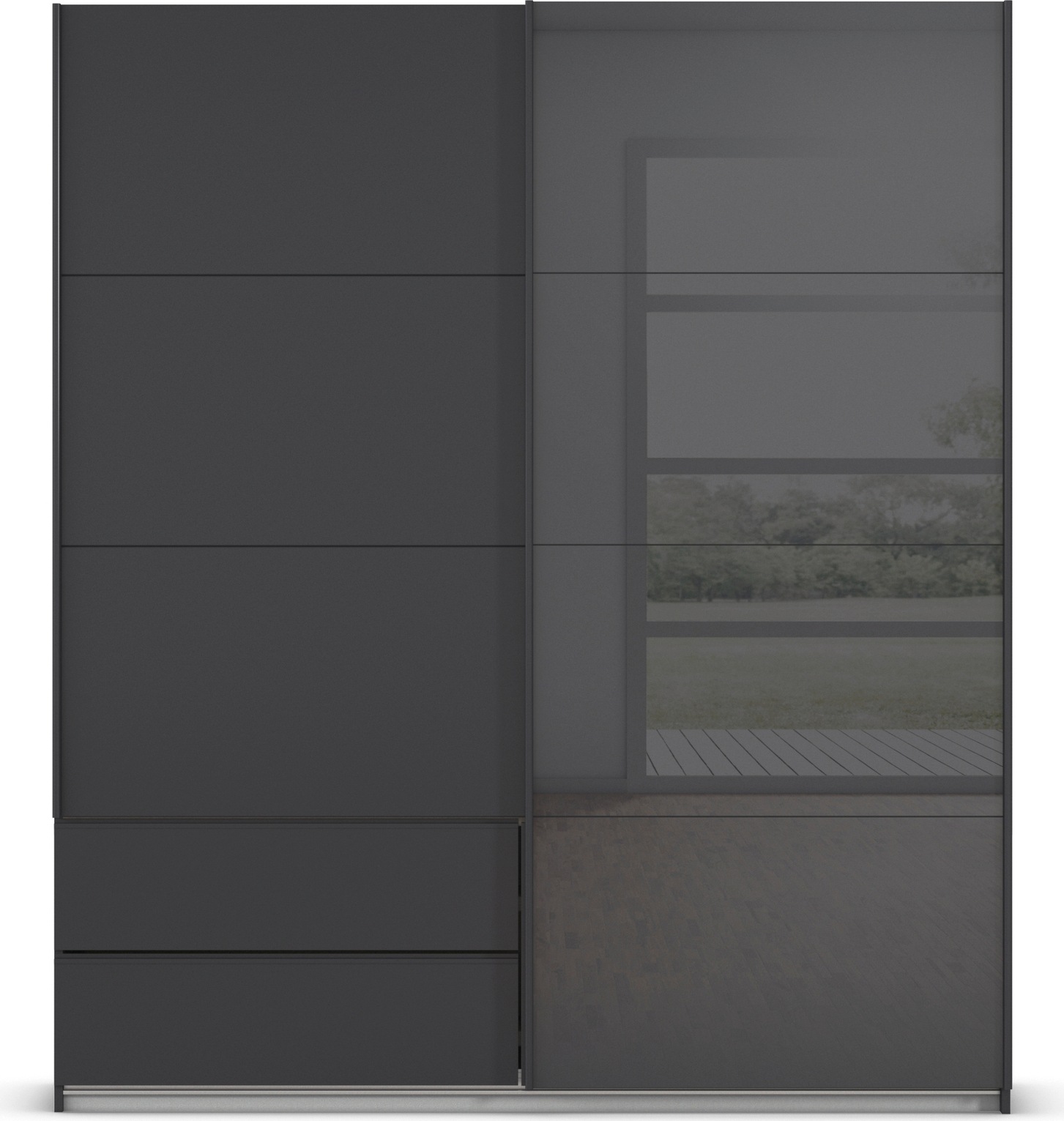 rauch Schwebetürenschrank »Kleiderschrank Schrank Garderobe ELARA Glastür/Grauspiegel« praktische Schubladen optional farblich abgesetzt MADE IN GERMANY