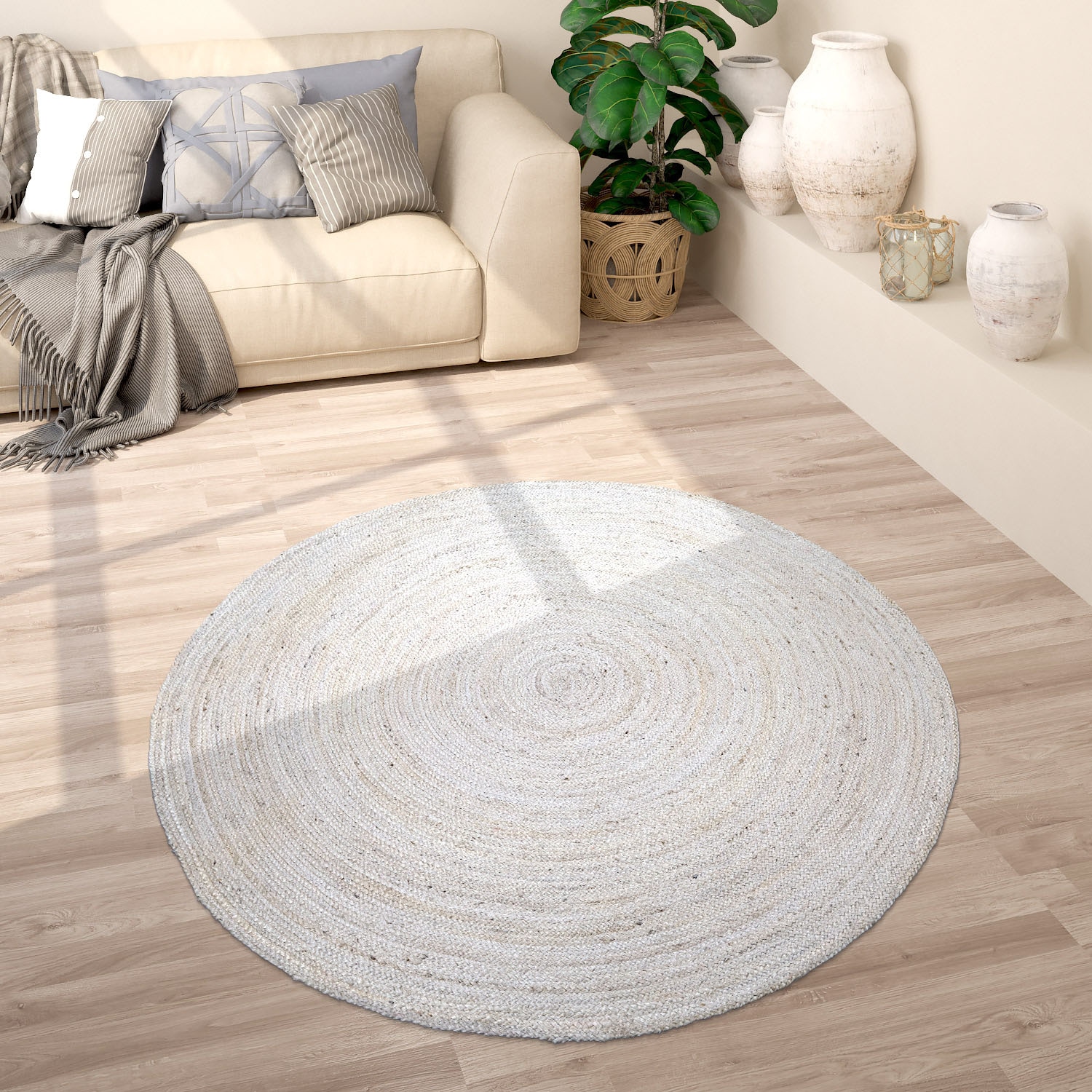 Paco Home Teppich »Viborg 595«, rund, Jute, Modern, Boho, Handgefertigter Natur-Teppich