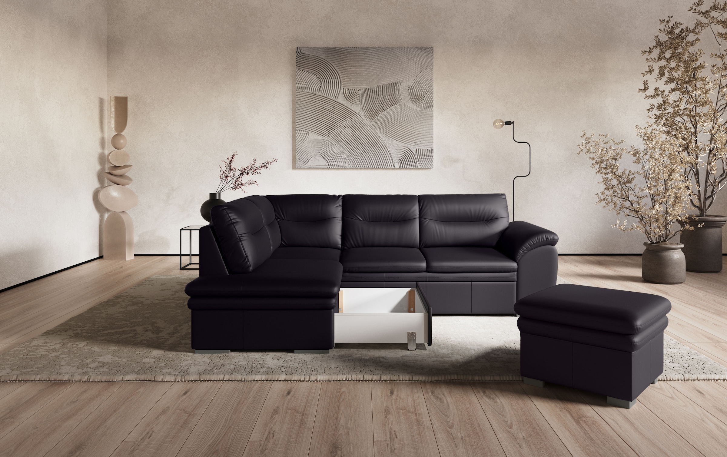 COTTA Ecksofa »Leandra L-Form« wahlweise mit Schlaffunktion & Bettkasten