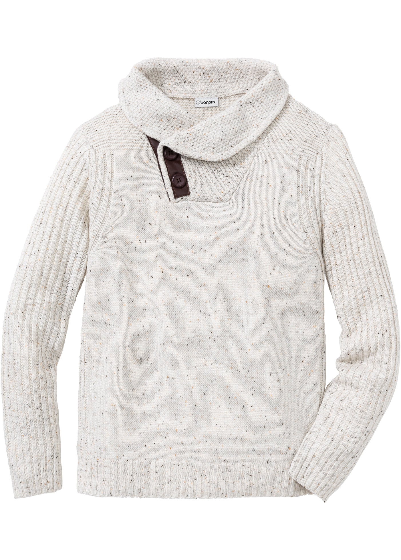 bonprix Strickpullover mit Schalkragen und Knopfverschluss, Langarm
