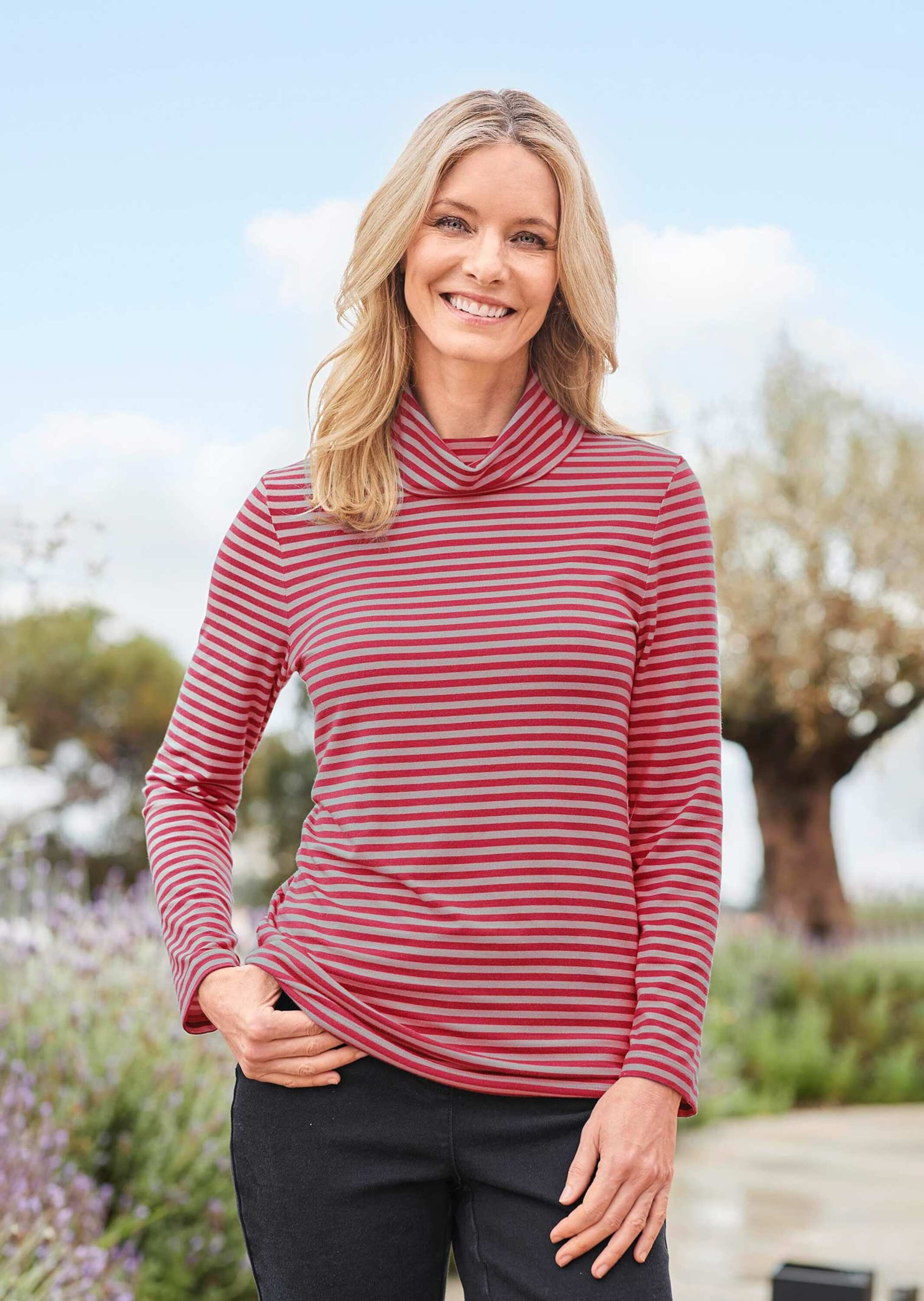 GOLDNER Longpullover »Kurzgröße Kurzgröße - Hautsympathisches Ringelshirt mit Rollkragen«