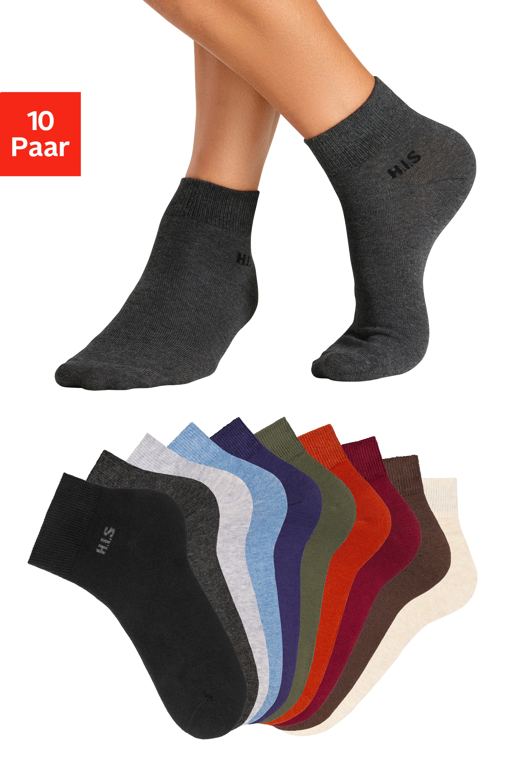 H.I.S Herren Kurzsocken Packung in bunt, Größe 47-48