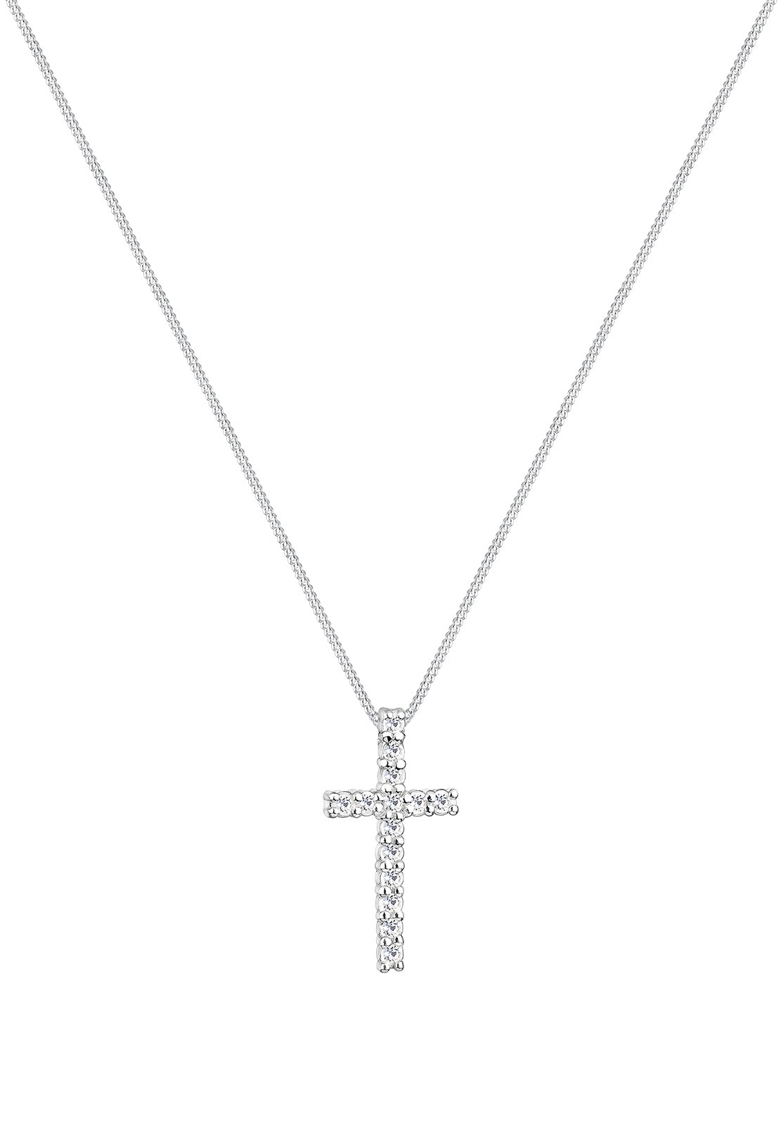 Elli Silberkette »Halskette Kreuz Kristalle Weiß 925 Sterling Silber«