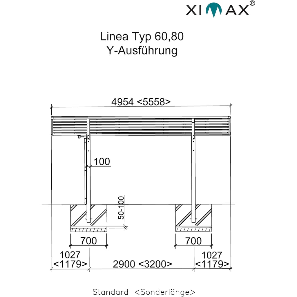 Ximax Doppelcarport »Linea Typ 80 Y-Edelstahl-Look«, Aluminium, 532 cm, edelstahlfarben