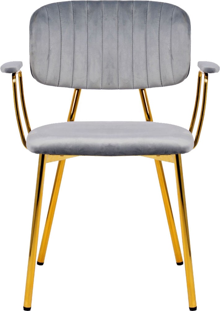 Kayoom Polsterstuhl »Stuhl Giselle 225 2er-Set, Gestell aus Edelstahl« (Set) 2 Stk.mit Armlehnen, goldenes Gestell aus Edelstahl, Samtbezug, Ziernähte