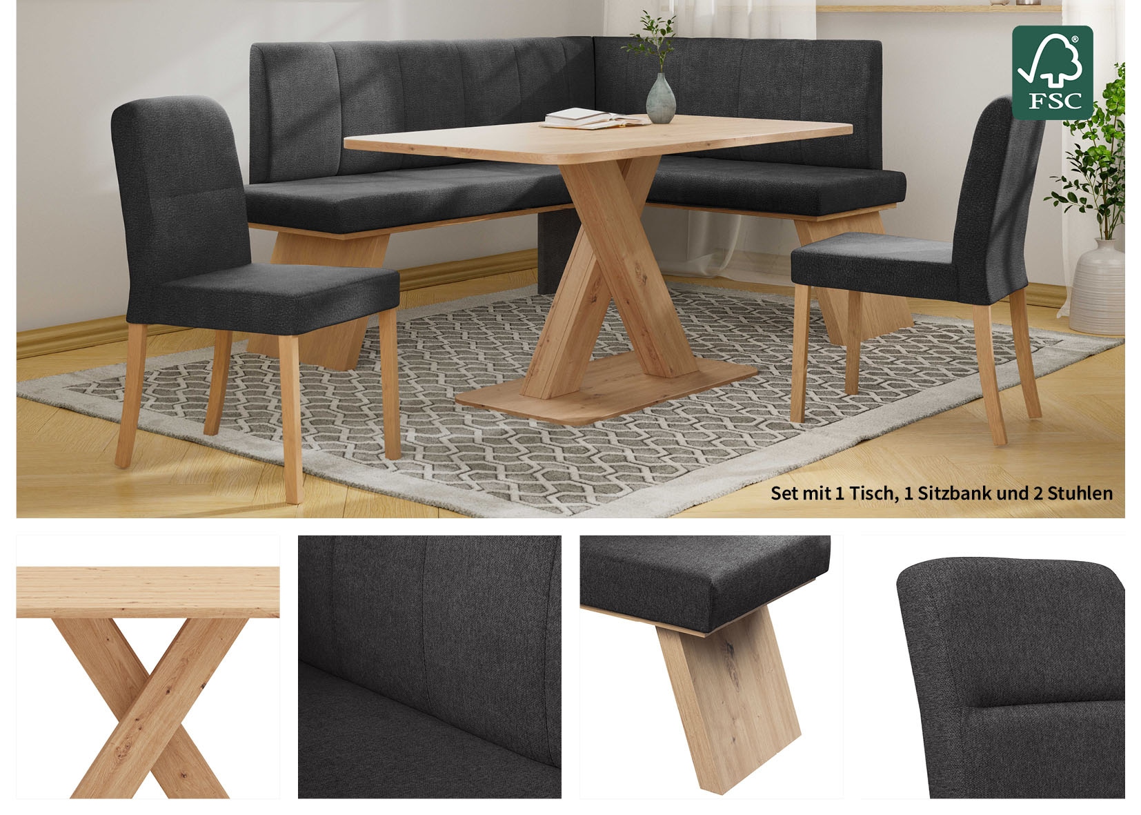 OTTO home Eckbankgruppe »Nina« Set, 4er, 4 Stk. tlg. Sitzgruppe Esszimmer Stühle Tisch und Bank bequem gepolstert