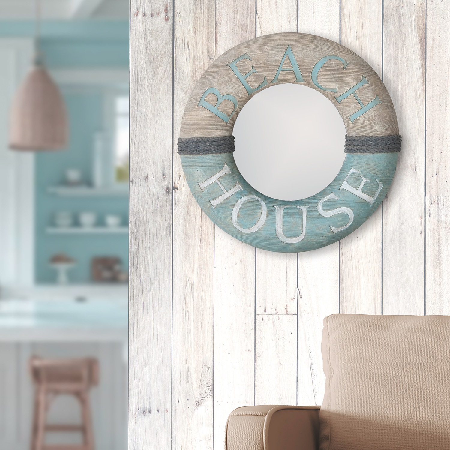 GILDE Wandspiegel »Spiegel rund Beach house grau H. 45 cm«, (1 St.)