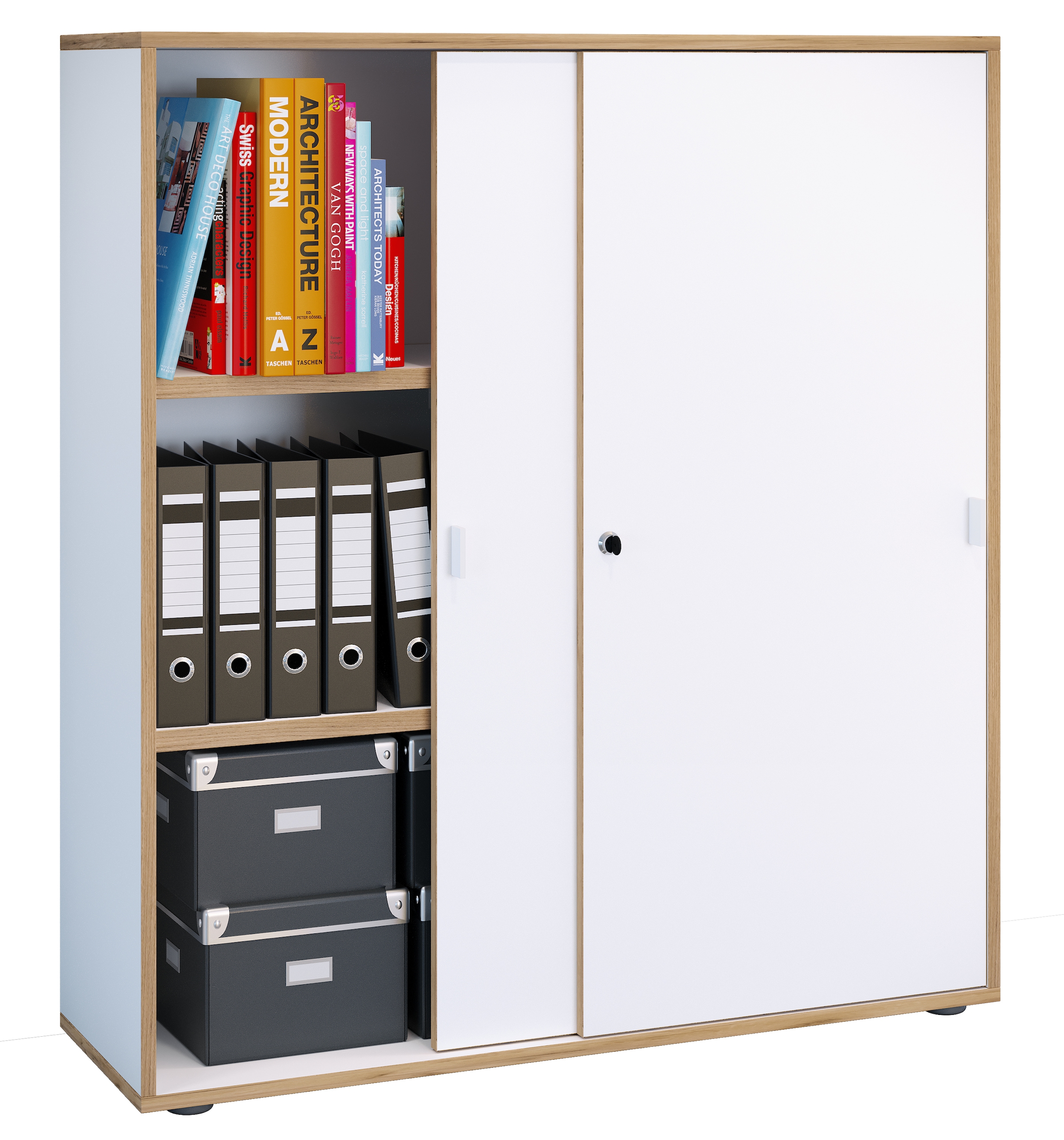 VCM Aktenschrank »VCM Büroschrank mit 3 Fächern | moderner Aktenschrank mit Schiebetüren | Maße ca. H. 110 x B. 100 x T. 37 cm¿ Salia 3-Fach«, (1 St.)