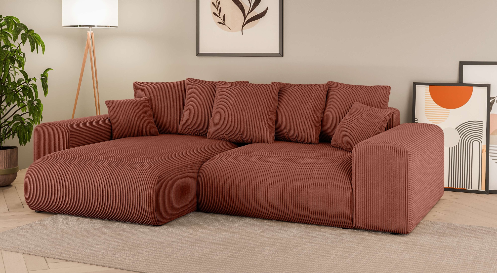 Home affaire Ecksofa »LAKESIDE mit Bettfunktion und Bettkasten, B/T/H 257/166/84 cm«, L-Form, Recamiere beidseitig montierbar, Wellenunterfederung