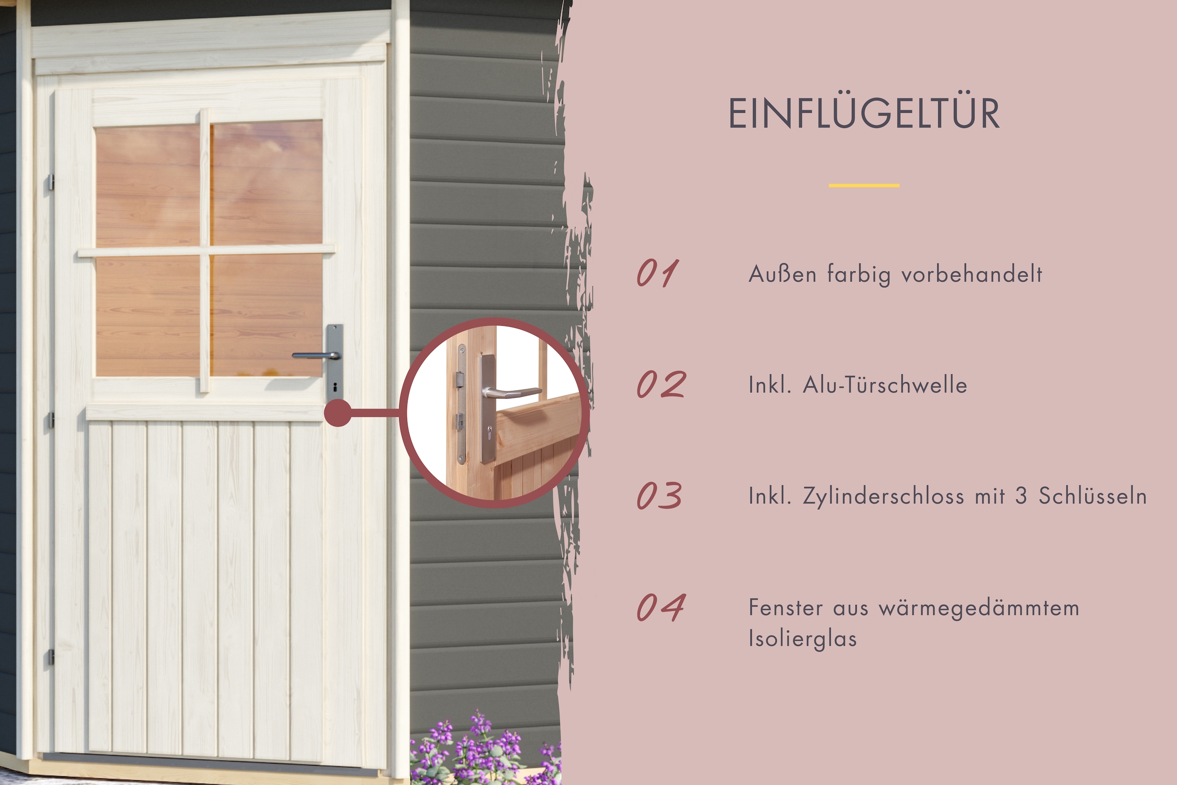 Karibu Saunahaus »»Simon 1« mit klassischer Tür, terragrau« Set,  9 kW Bio Ofen mit externer Steuerung easy