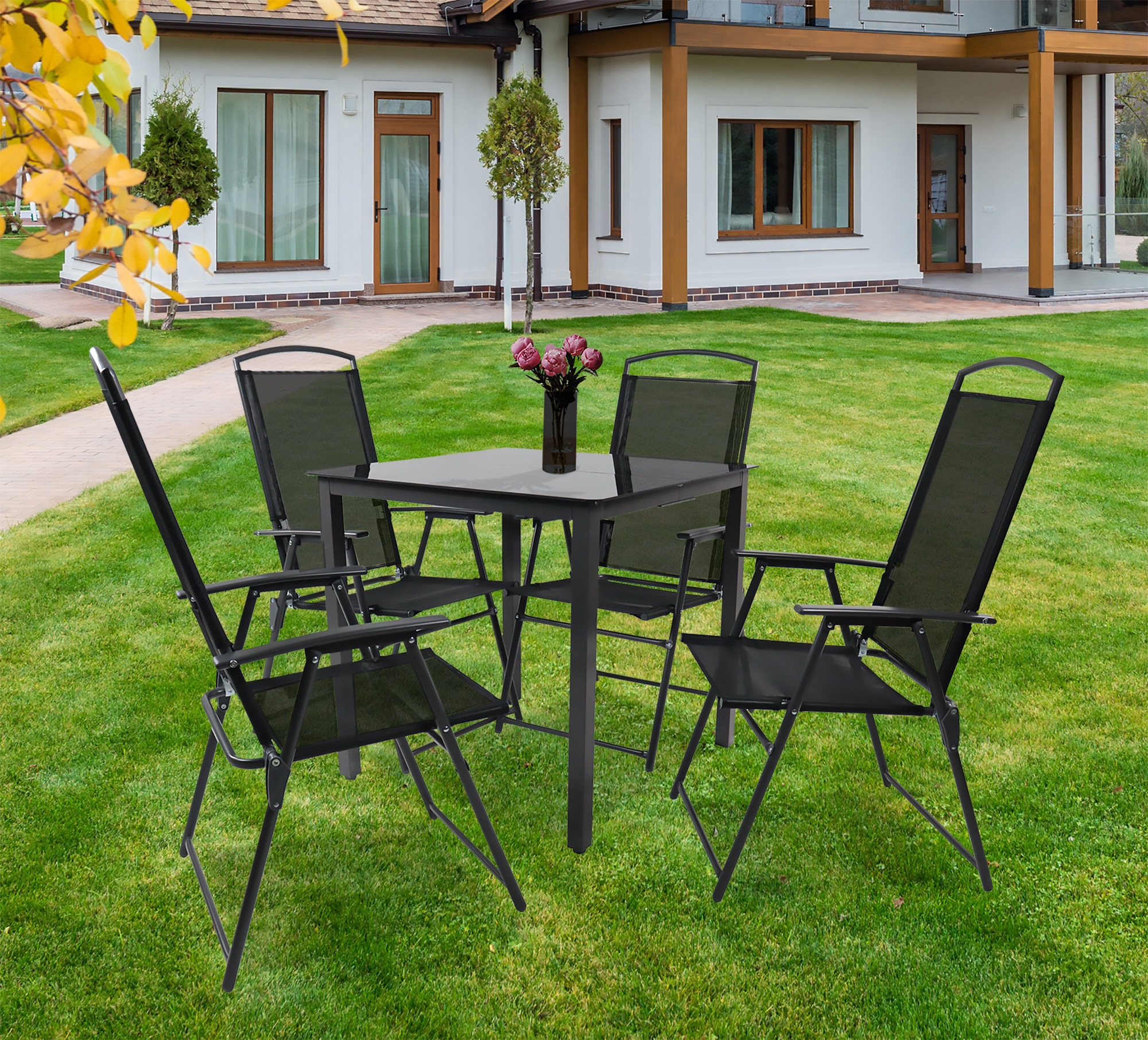 VCM Garten-Essgruppe »VCM 5-tlg Gartenmöbel Set | Sitzgruppe Essgruppe | 1x Tisch, 4x Stühle | Tisch Maße ca. H. 76 x B. 80 x T. 80 cm | Hochlehner Set 80S«, (5 tlg., 80S)
