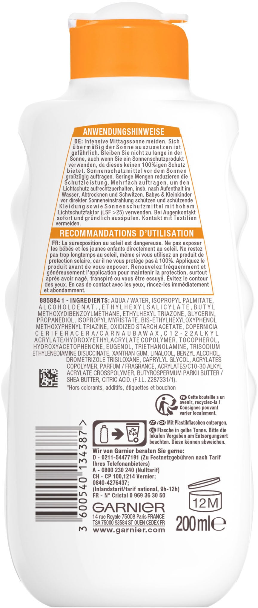 GARNIER Sonnenschutzmilch »Garnier Hydra 24h Sonnenschutz-Milch LSF 30«, mit leichter und schnell einziehender Formel