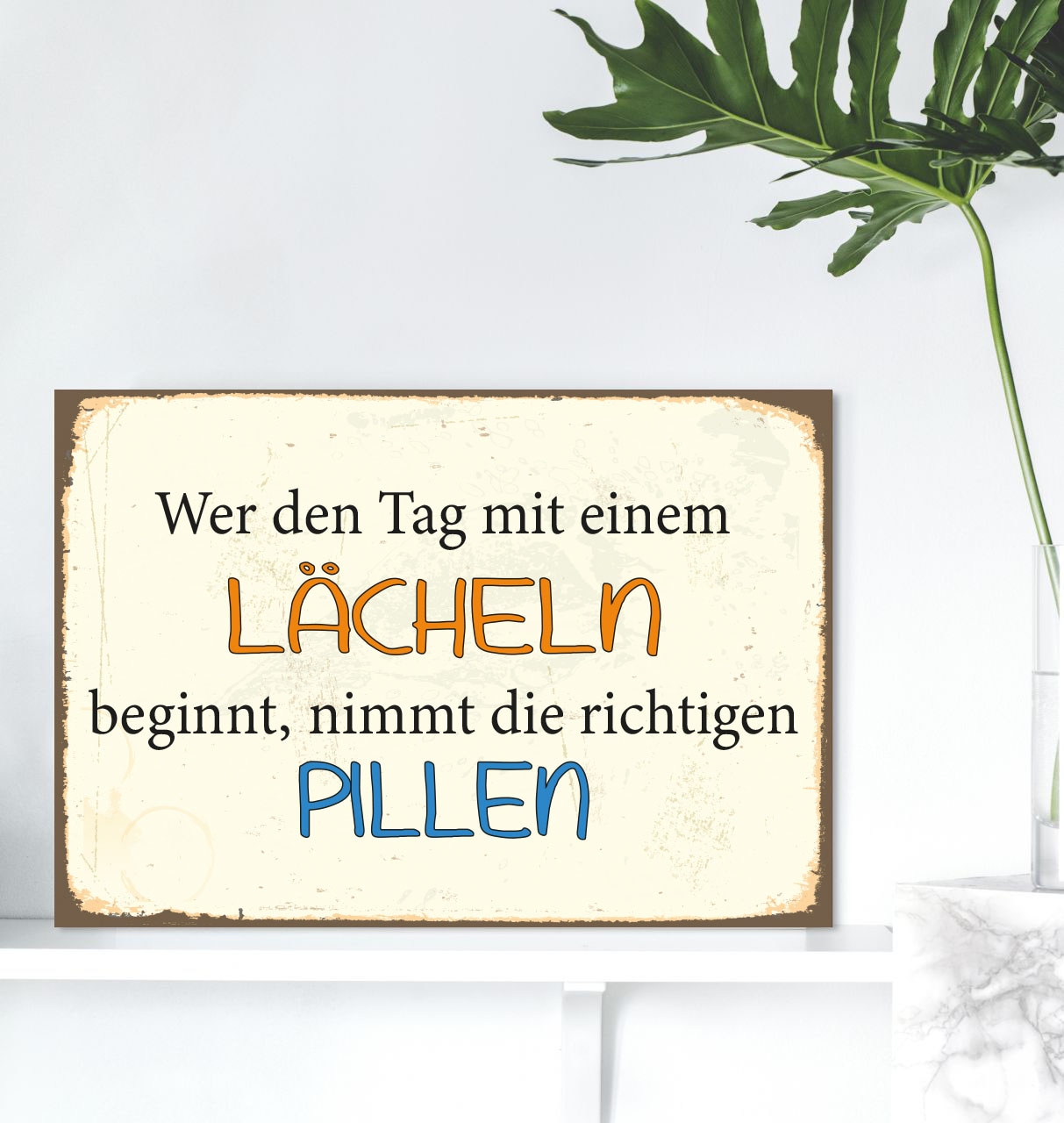 queence Metallbild »Lächeln«, Schriftzüge-Schriftzug-Sprüche-Sprüche & Texte-Motivationsbilder, (1 St.), Stahlschild, Blechschild, Sprüche, Texte, witzig