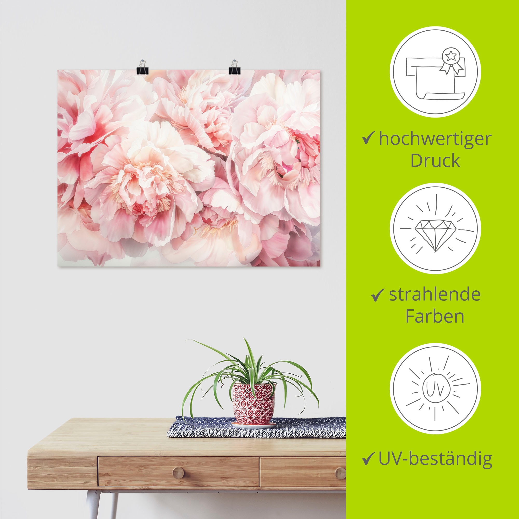 Artland Wandbild »Rosa Farbene Pfingstrosen Aquarell« 1 Stk. tlg. als Alubild, Leinwandbild, Poster, Wandaufkleber in verschied. Größen