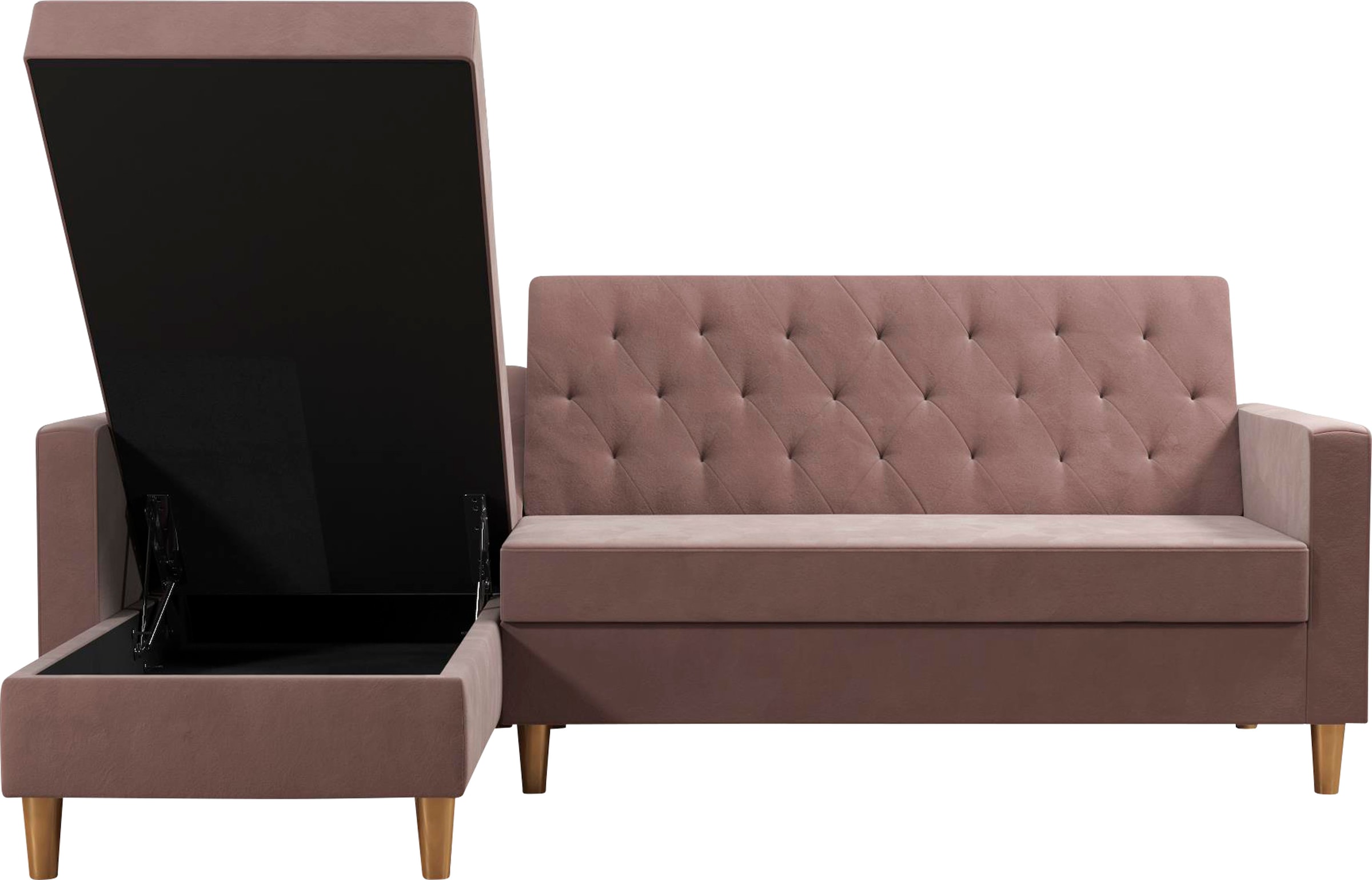 Cosmo Living Ecksofa »Liberty«, mit Schlafffunktion, Recamiere mit Stauraum beidseitig montierbar